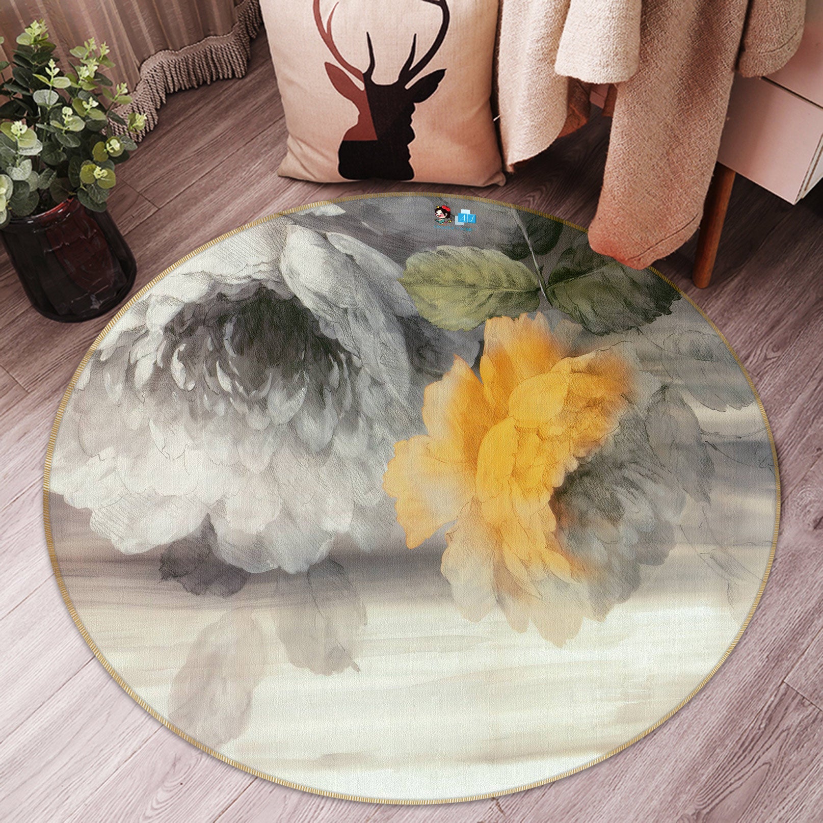 3D Flower 72217 Round Non Slip Rug Mat