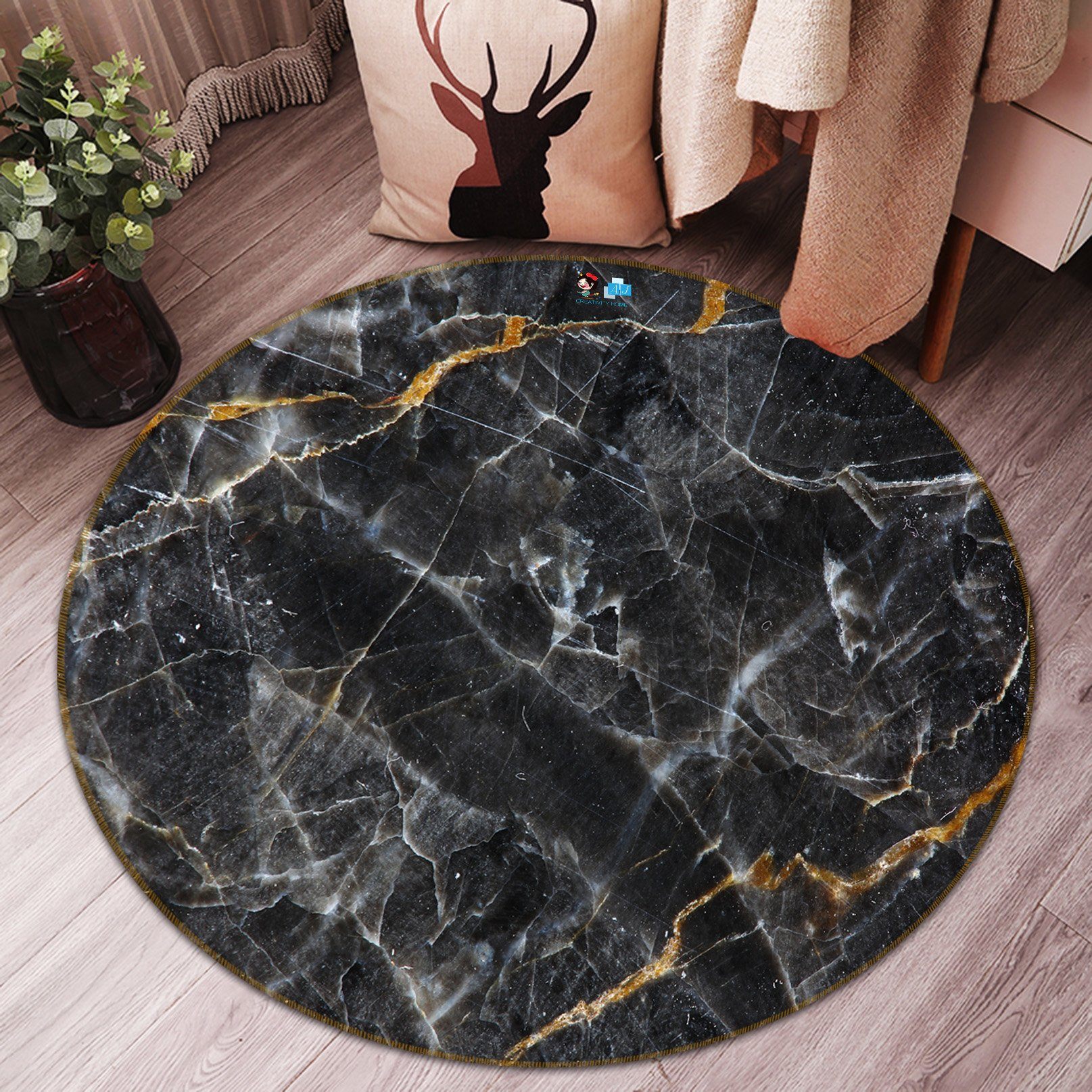 3D Black Granite 1385 Round Non Slip Rug Mat Mat AJ Creativity Home 