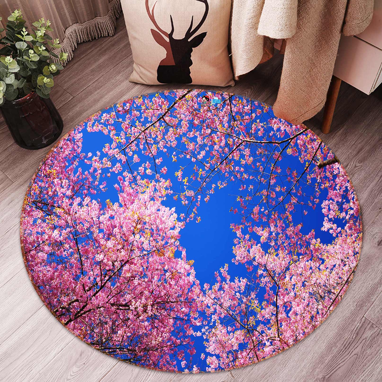 3D Pink Tree 72162 Round Non Slip Rug Mat