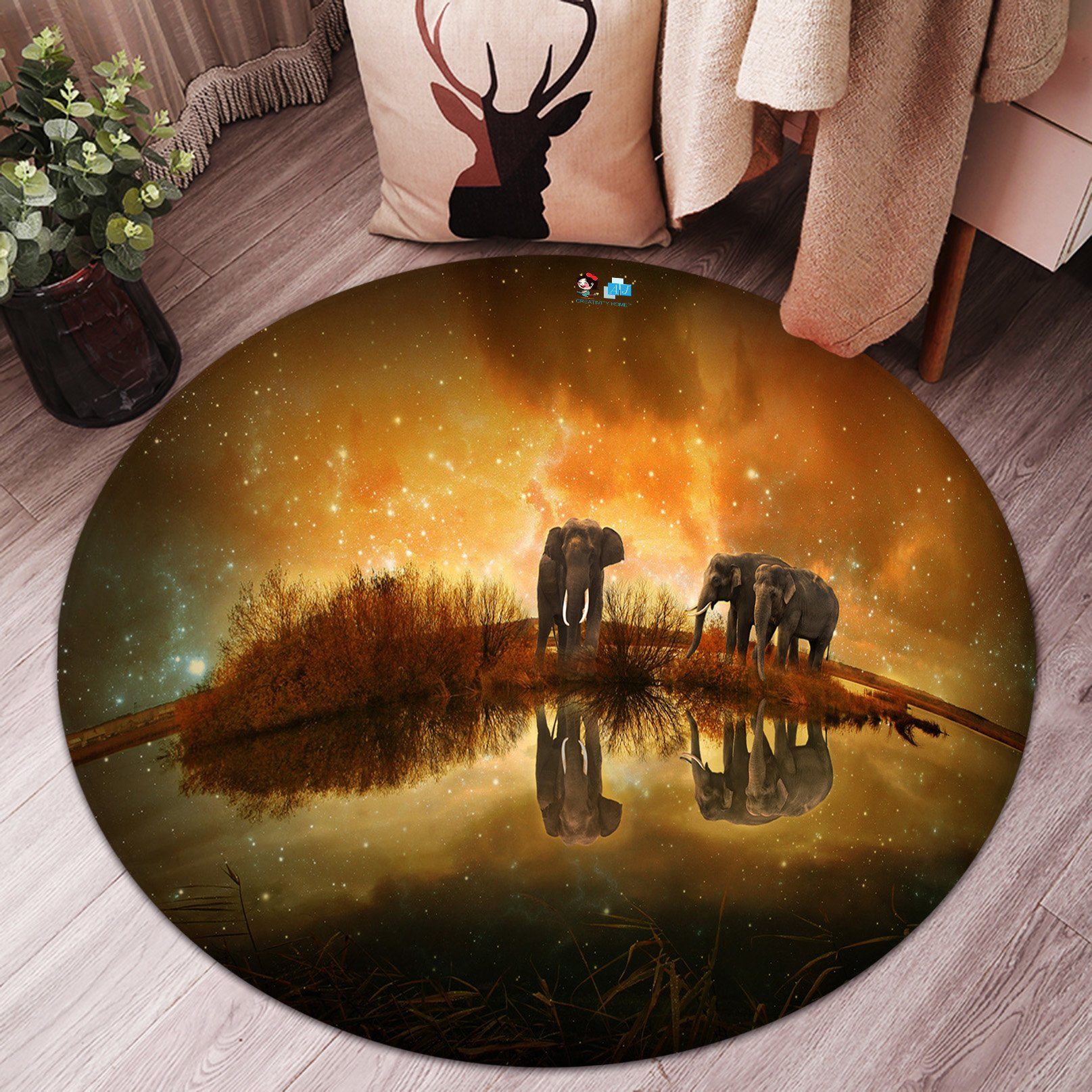 3D Elephant 5236 Round Non Slip Rug Mat Mat AJ Creativity Home 