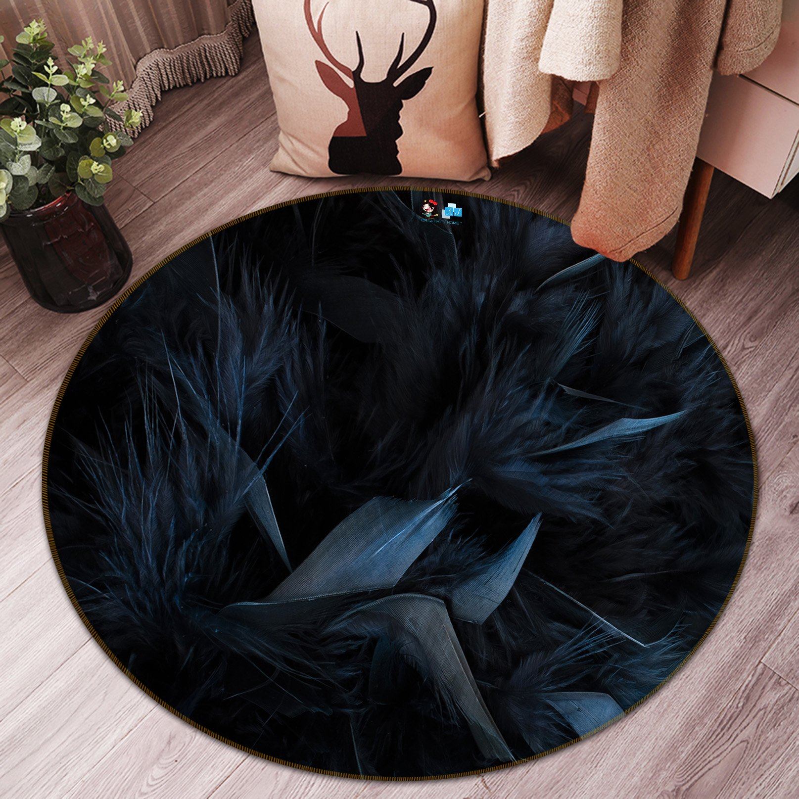3D Black Feather 2156 Round Non Slip Rug Mat Mat AJ Creativity Home 