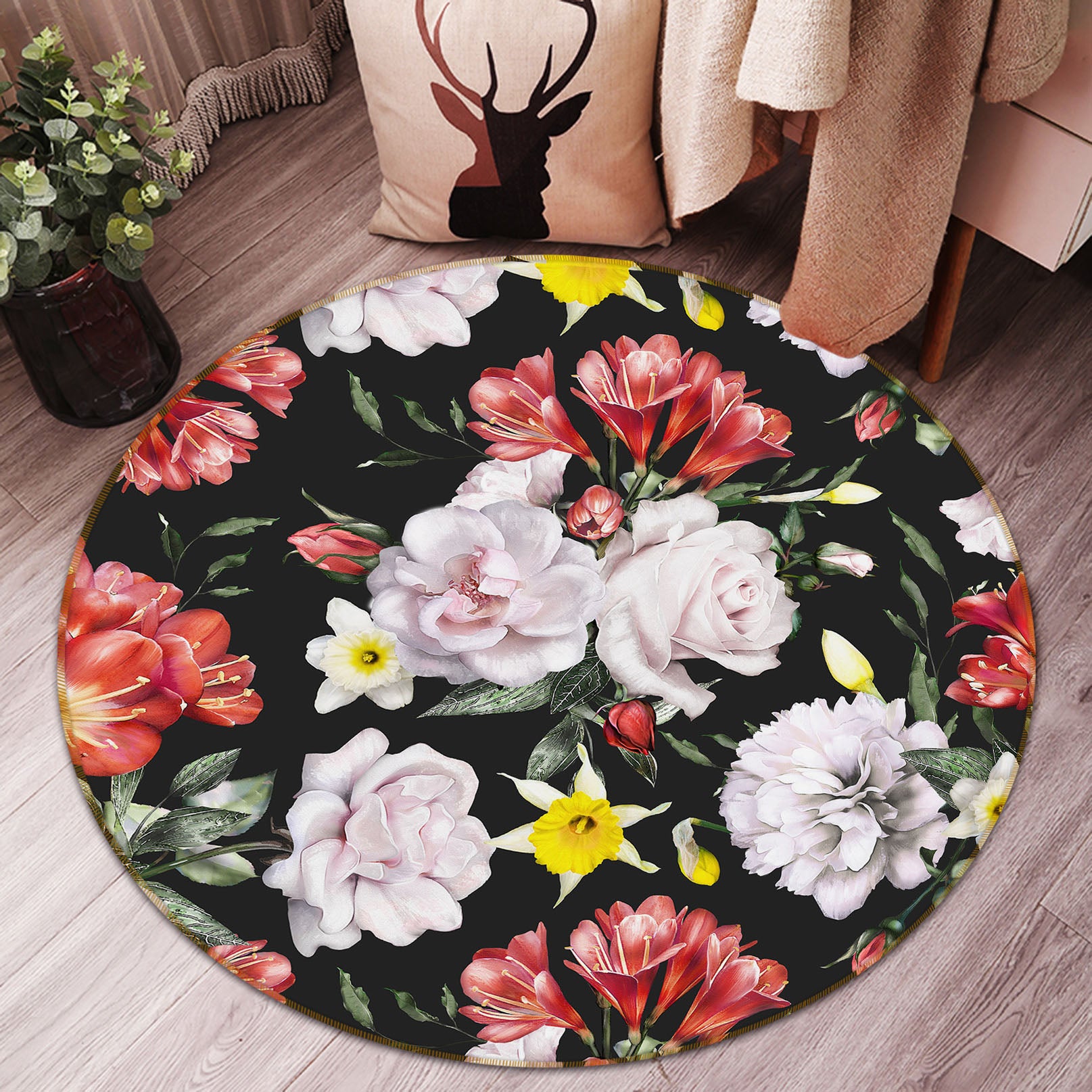 3D Flowers 29055 Round Non Slip Rug Mat