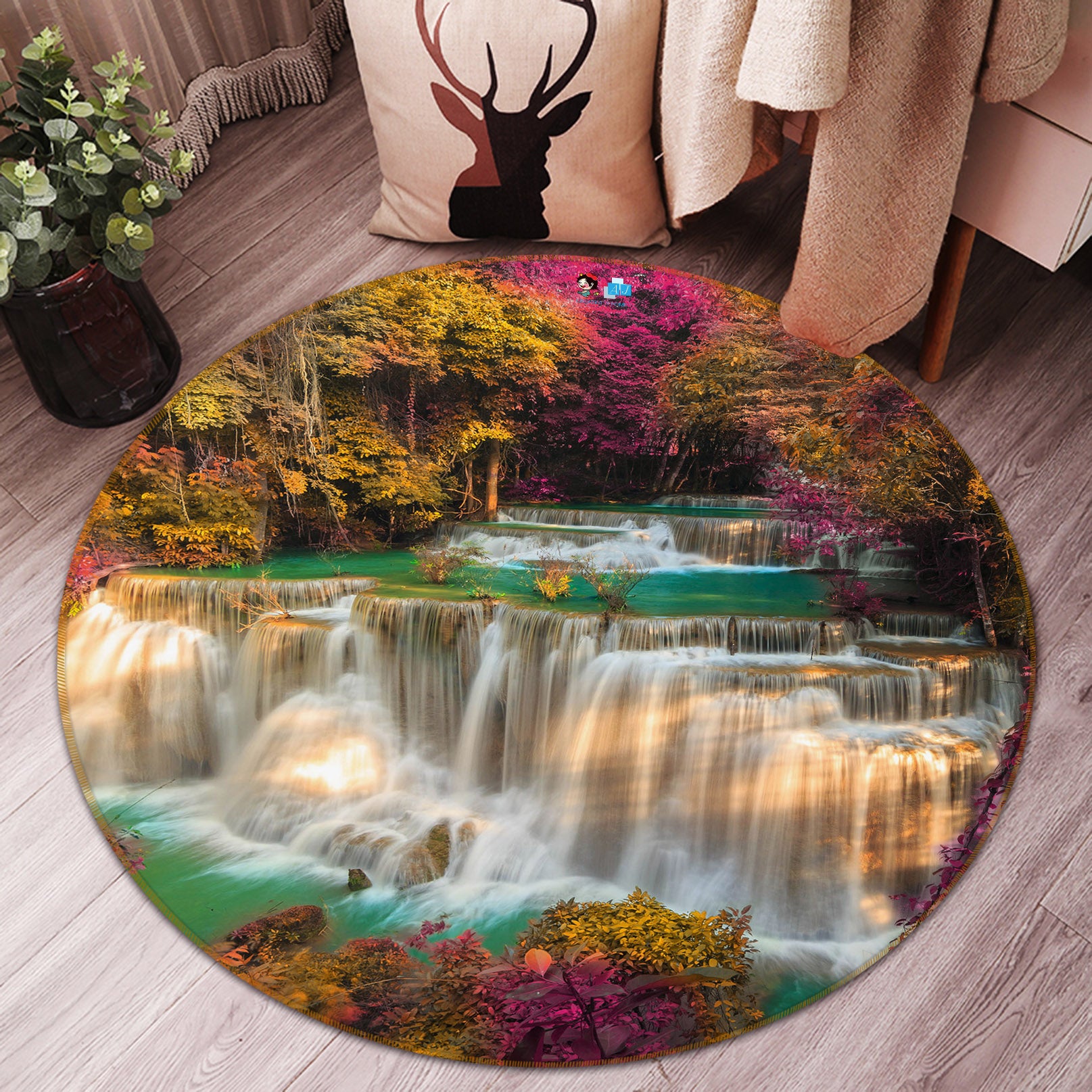 3D Waterfall 69069 Round Non Slip Rug Mat