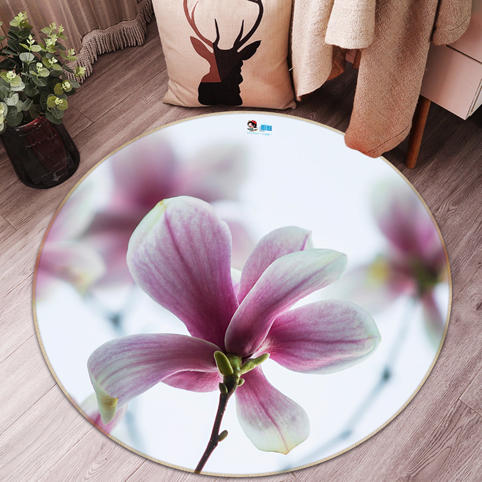 3D Flowers 85121 Jerry LoFaro Rug Round Non Slip Rug Mat