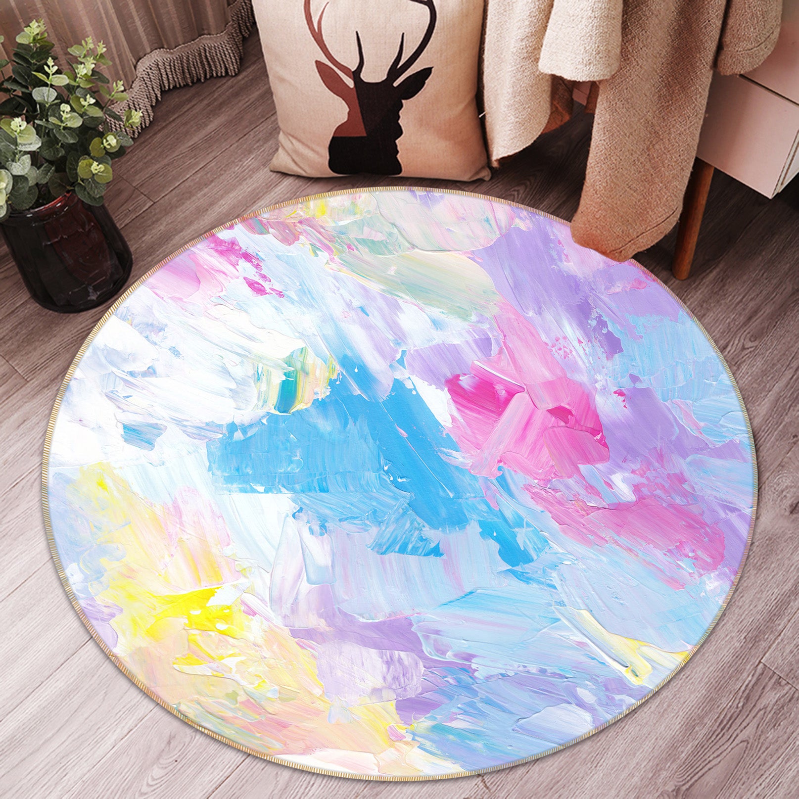 3D Color 71202 Round Non Slip Rug Mat