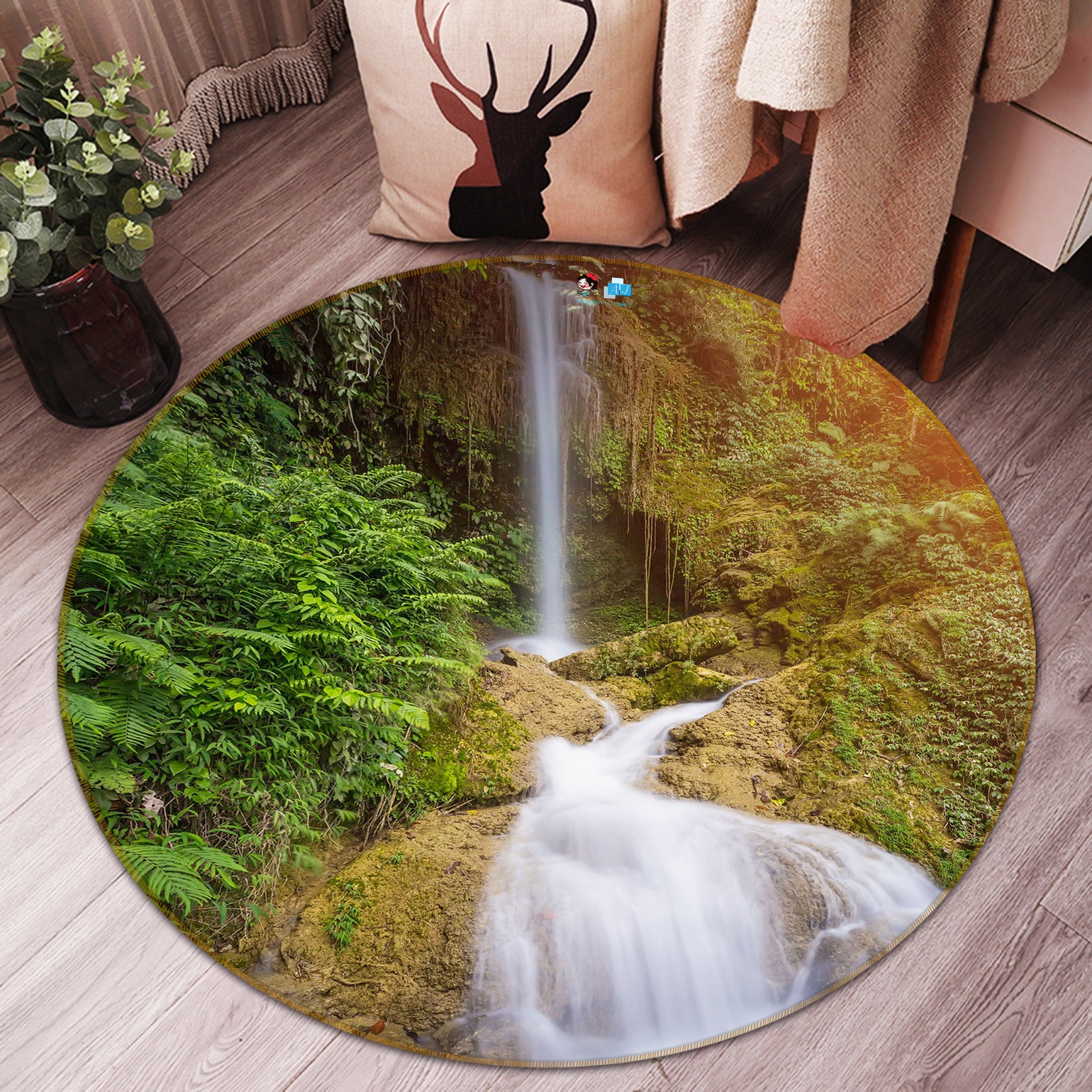 3D Valley Running Water 69074 Round Non Slip Rug Mat