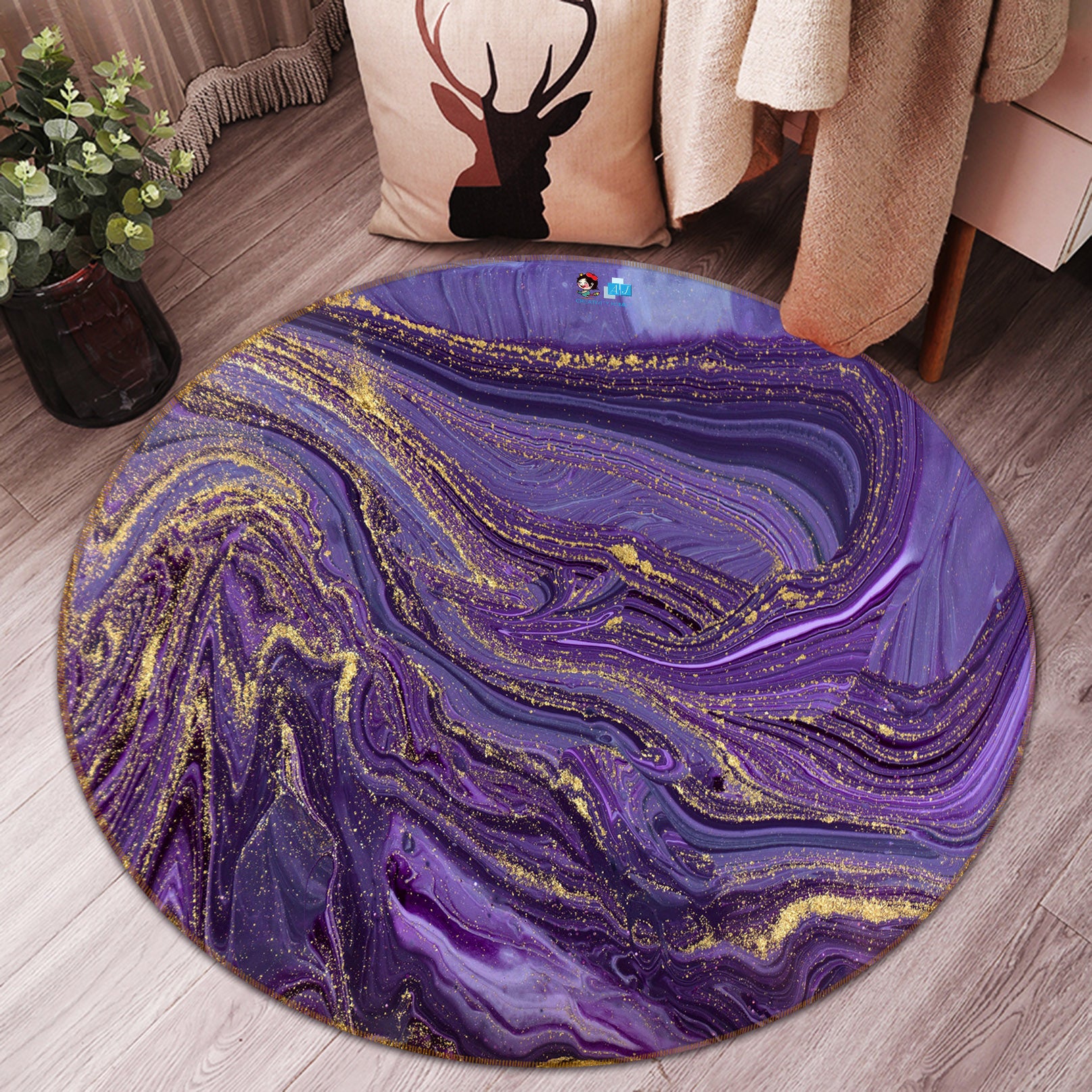 3D Purple Lines 71129 Round Non Slip Rug Mat