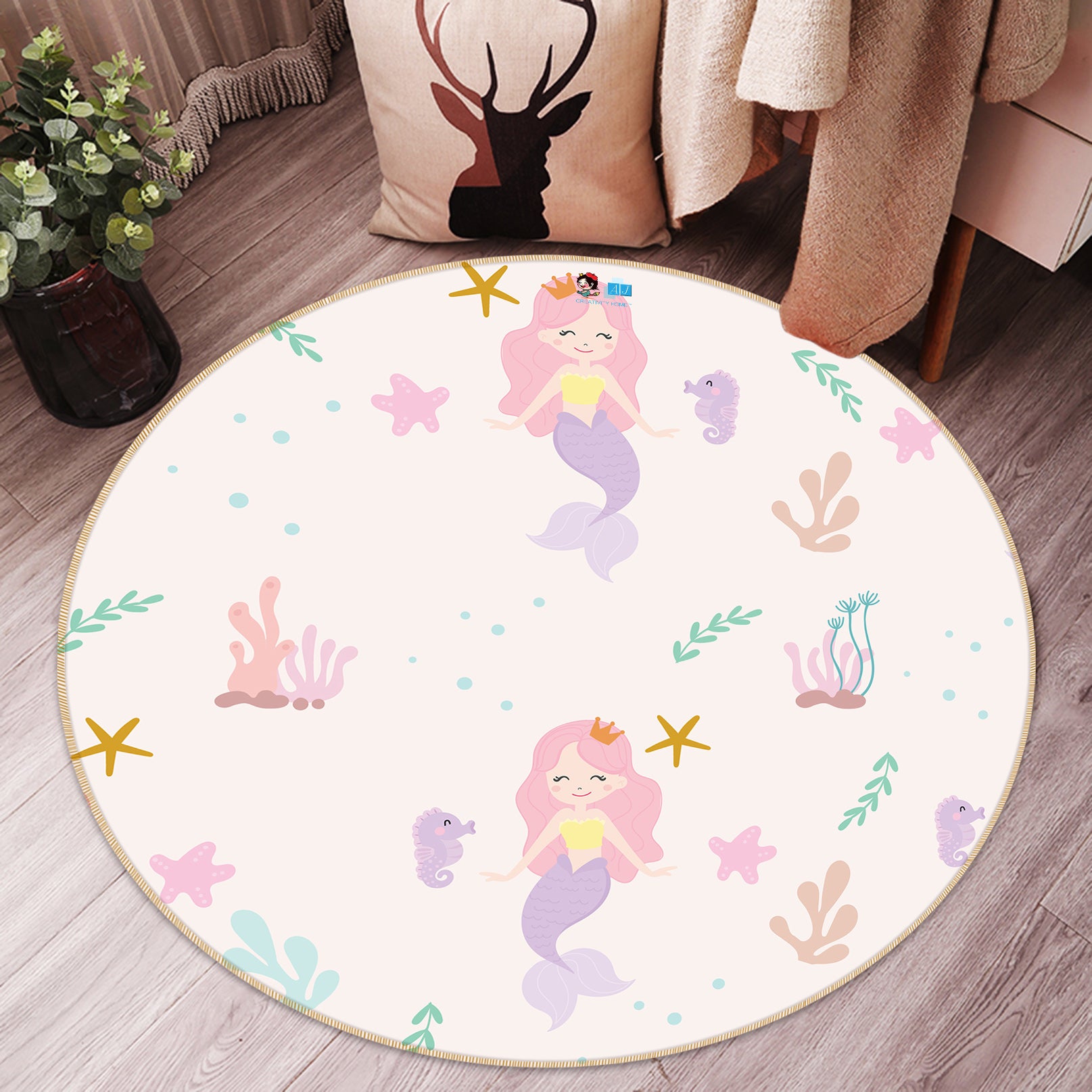 3D Mermaid 81149 Round Non Slip Rug Mat