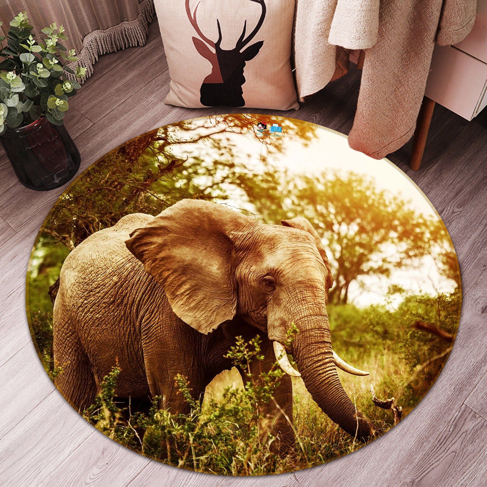 3D Long Nose Elephant 011 Round Non Slip Rug Mat Mat AJ Creativity Home 
