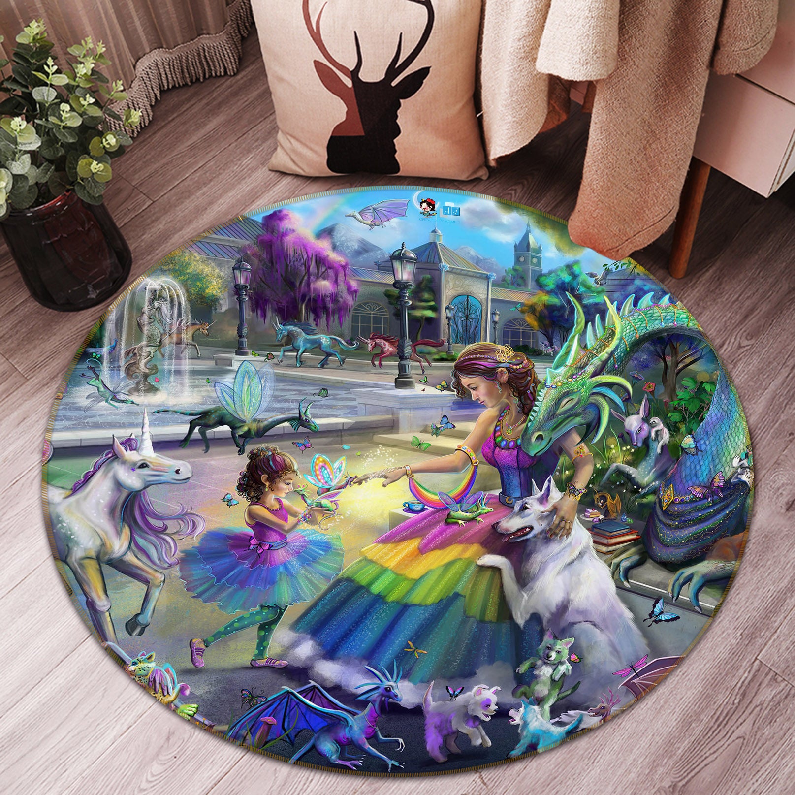3D Dinosaur World 83161 Rose Catherine Khan Rug Round Non Slip Rug Mat