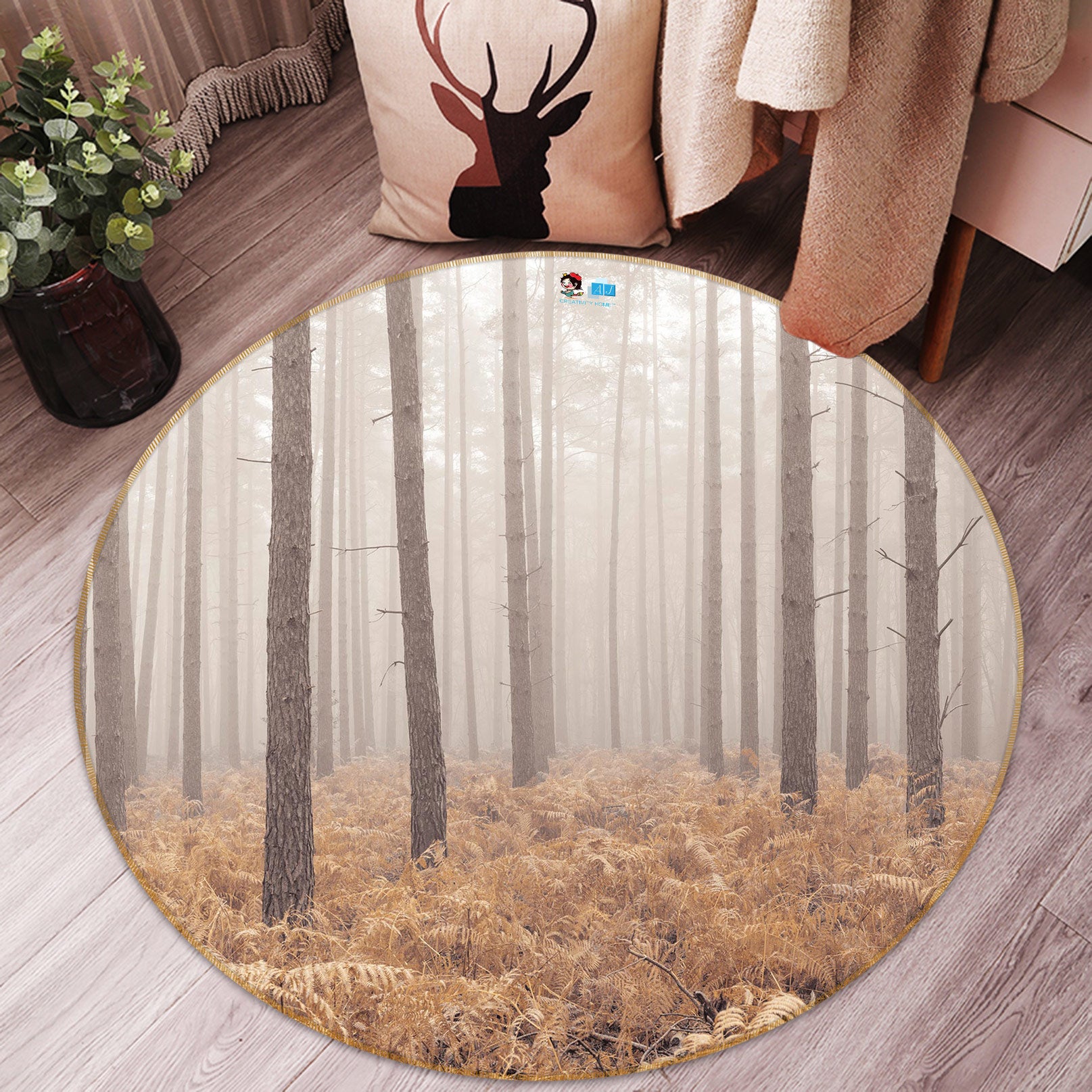 3D Yellow Leaves 7609 Assaf Frank Rug Round Non Slip Rug Mat