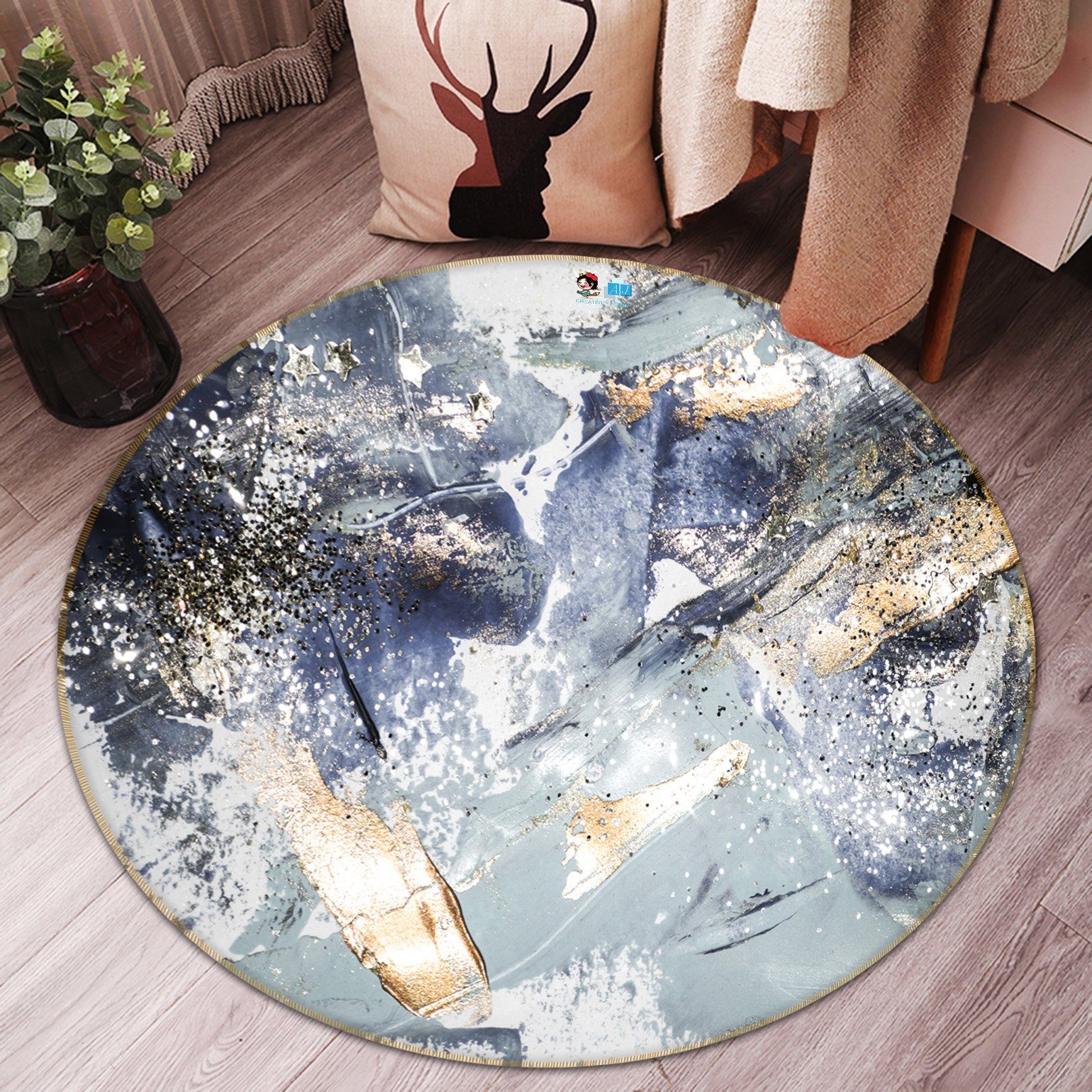 3D Ink Blue Pattern 482 Round Non Slip Rug Mat Mat AJ Creativity Home 