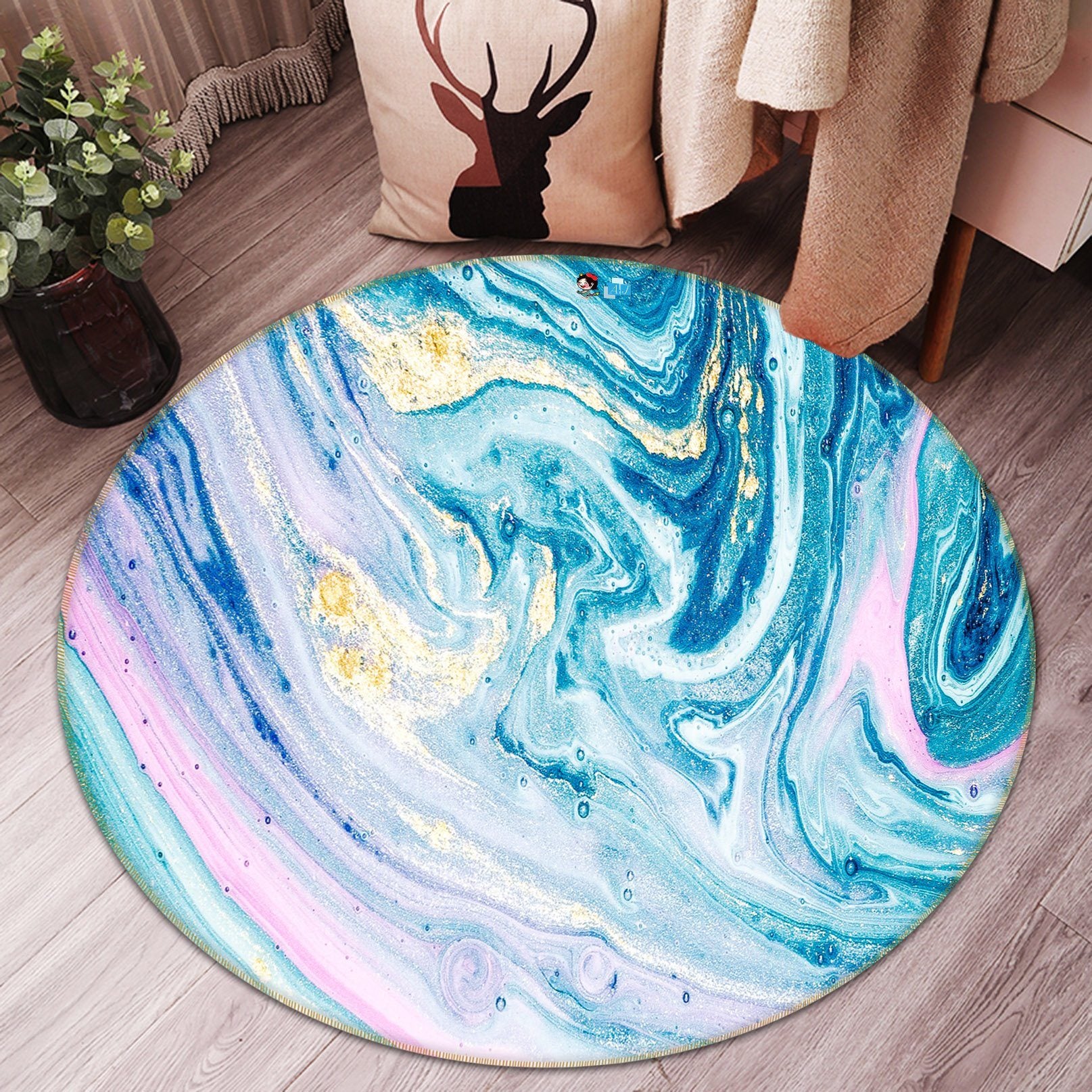 3D Blue Mixed Pigment 174 Round Non Slip Rug Mat Mat AJ Creativity Home 