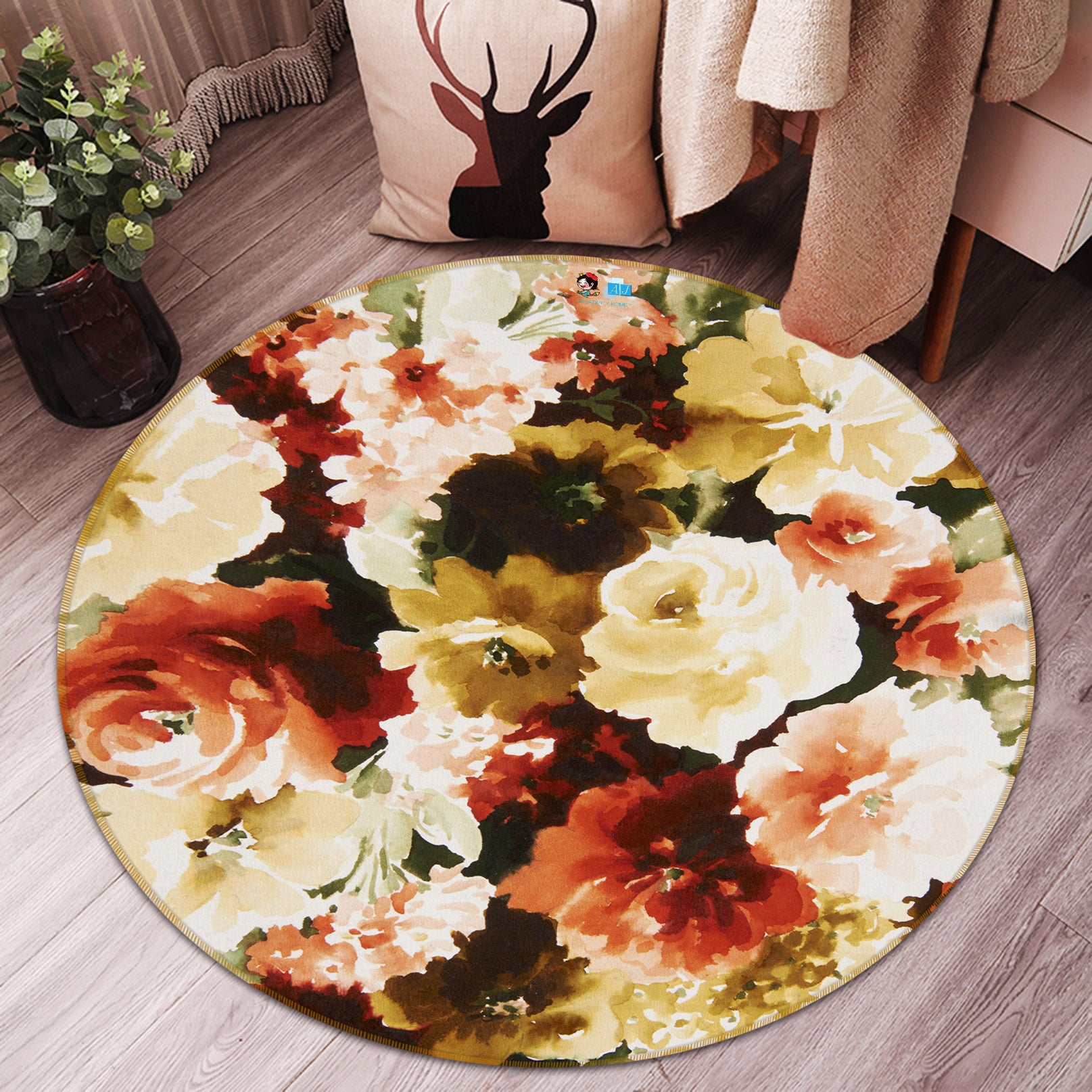3D Flowers 69180 Round Non Slip Rug Mat