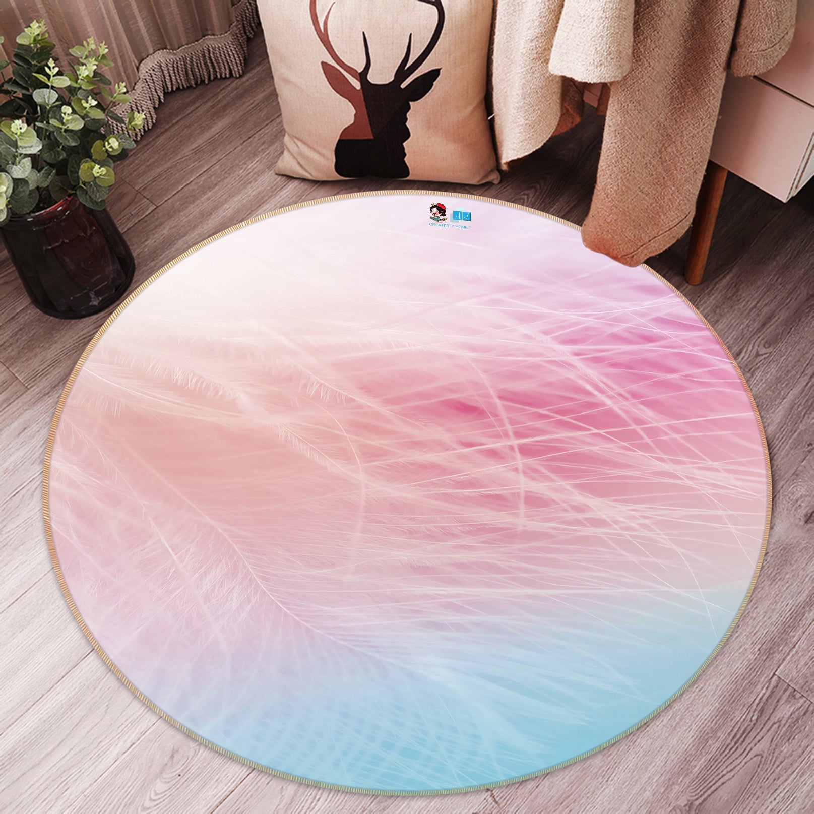 3D Feather 81142 Round Non Slip Rug Mat
