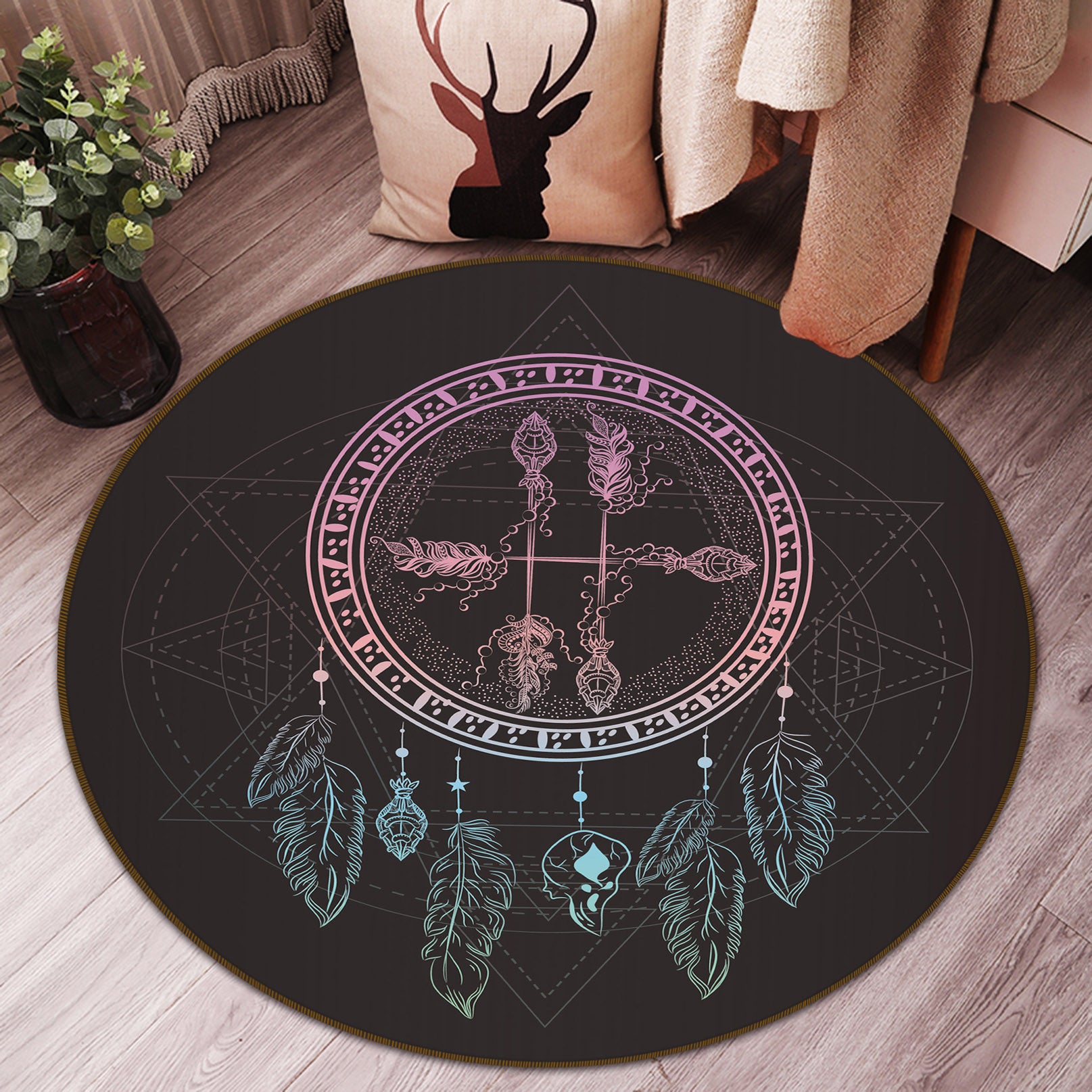 3D Dreamcatcher 29070 Round Non Slip Rug Mat
