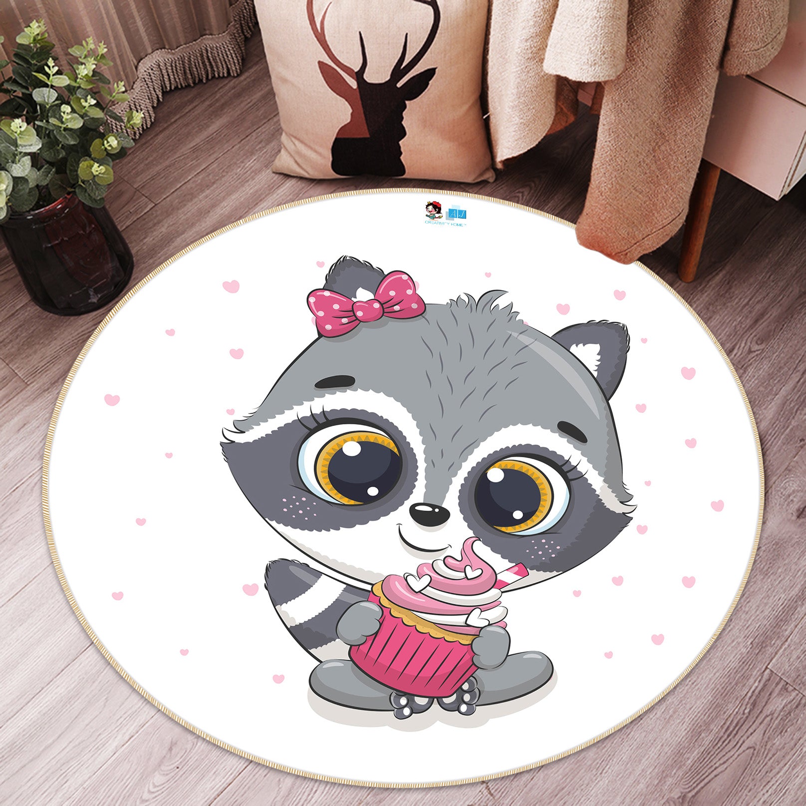 3D Cartoon Civet Cat 74214 Round Non Slip Rug Mat