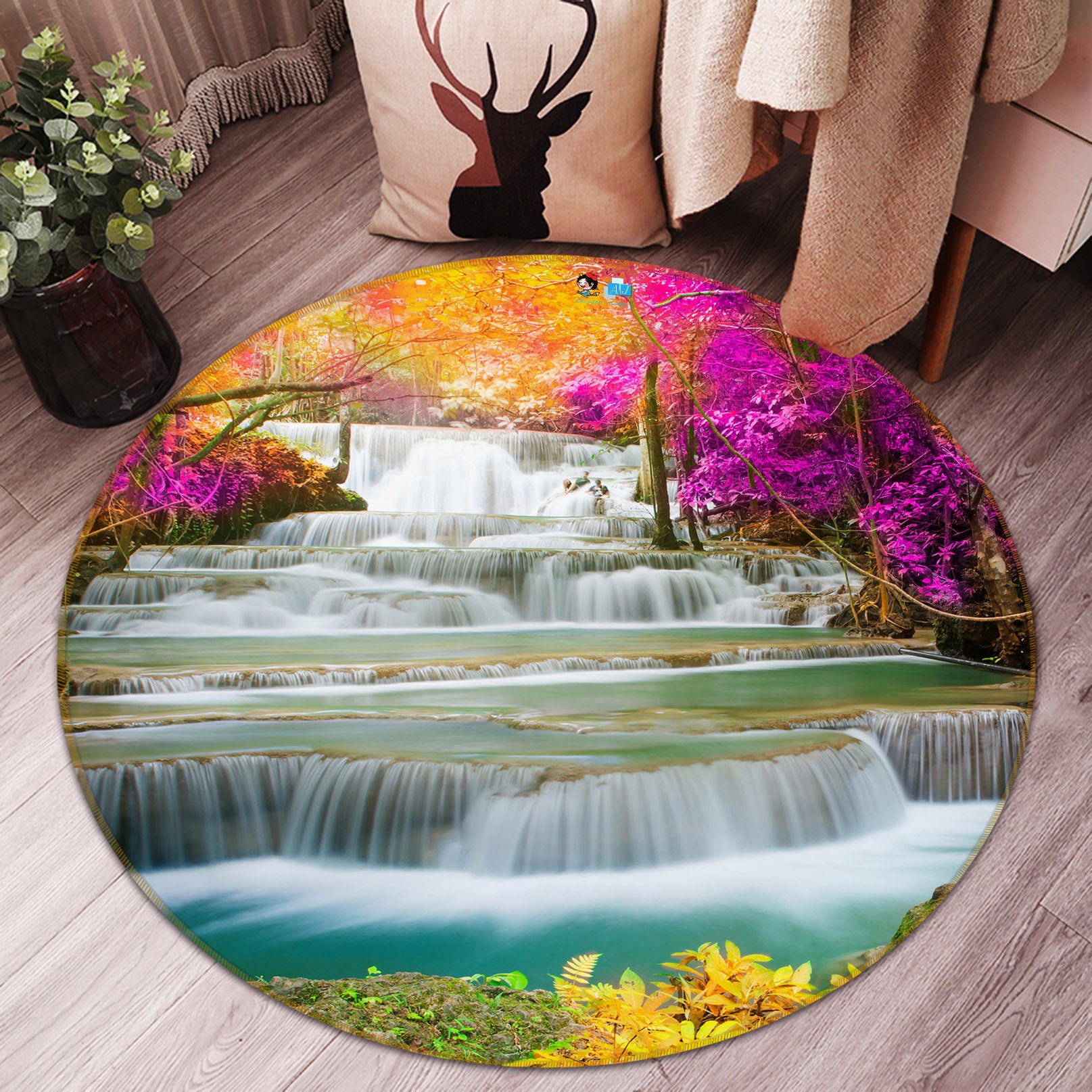 3D Running Water 69061 Round Non Slip Rug Mat