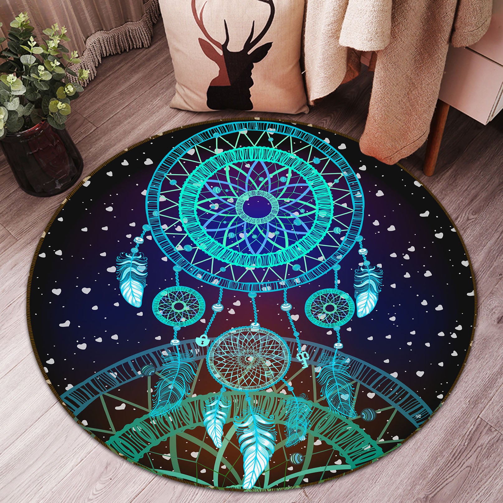 3D Blue Dream Catcher 29041 Round Non Slip Rug Mat