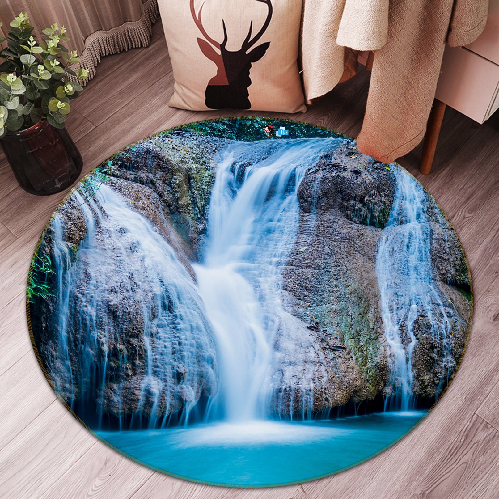3D Waterfall 69158 Round Non Slip Rug Mat