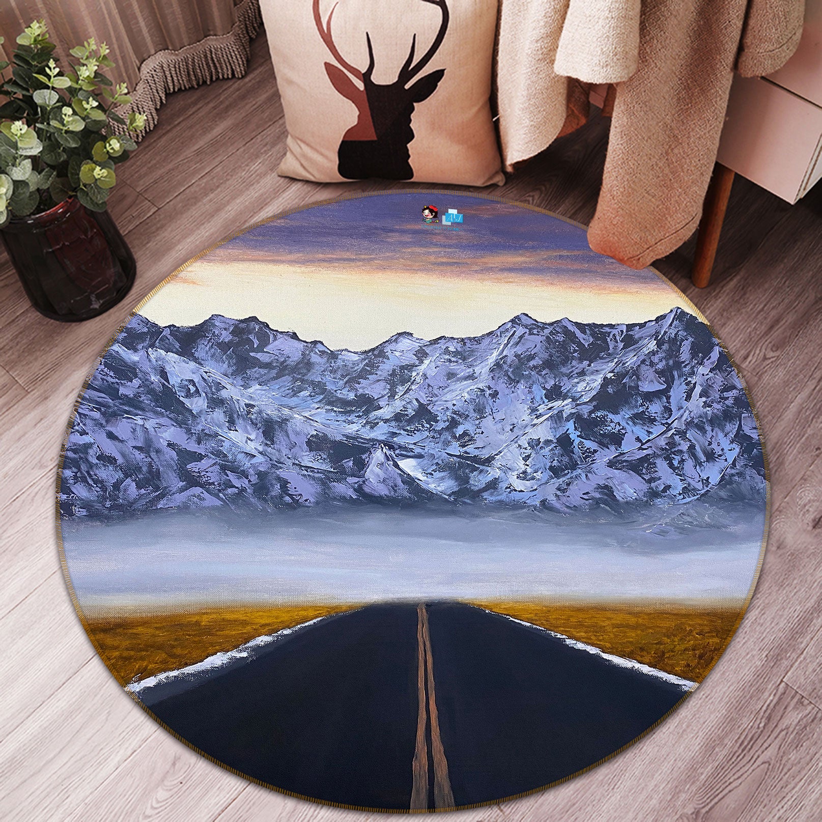 3D Highway Snow Mountain 9739 Marina Zotova Rug Round Non Slip Rug Mat