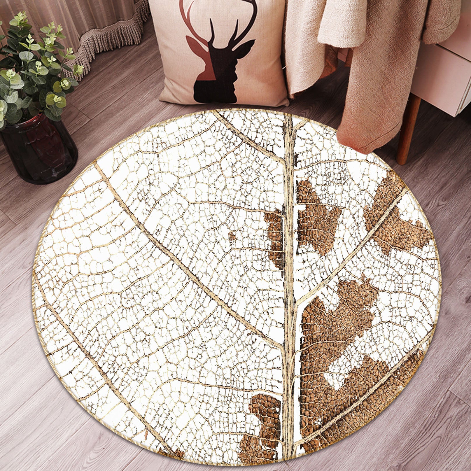 3D Leaf Vein 72183 Round Non Slip Rug Mat