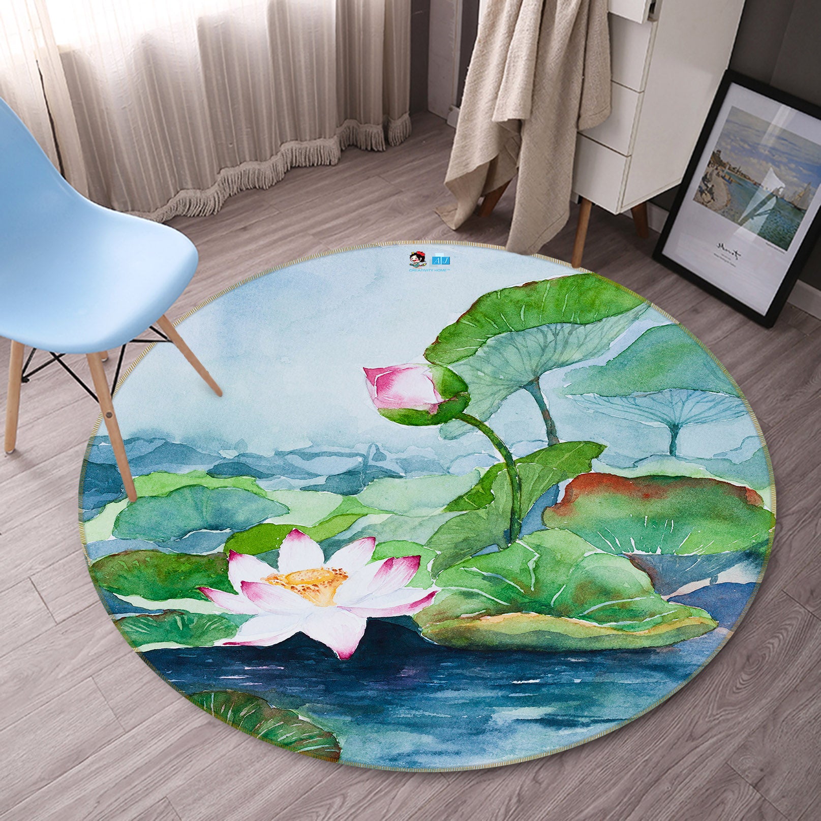 3D Lotus 69182 Round Non Slip Rug Mat
