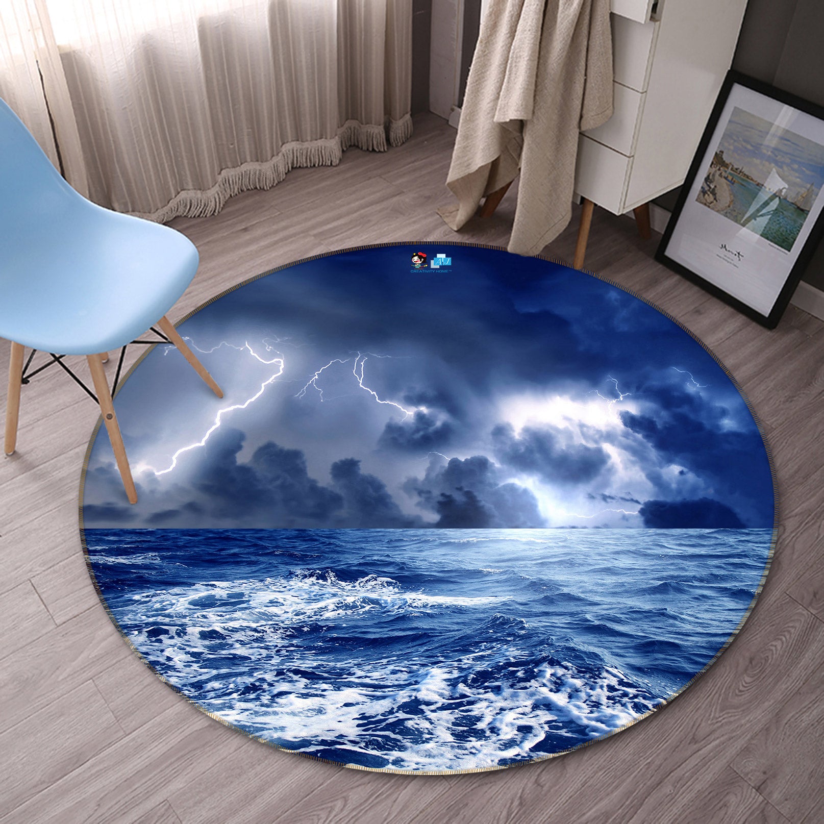 3D Wave Lightning 72222 Round Non Slip Rug Mat