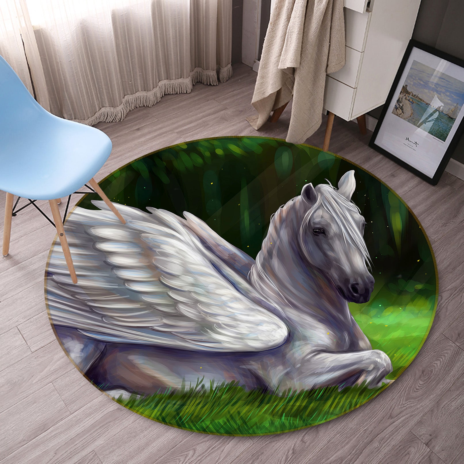 3D Winged Horse 37201 Animal Round Non Slip Rug Mat