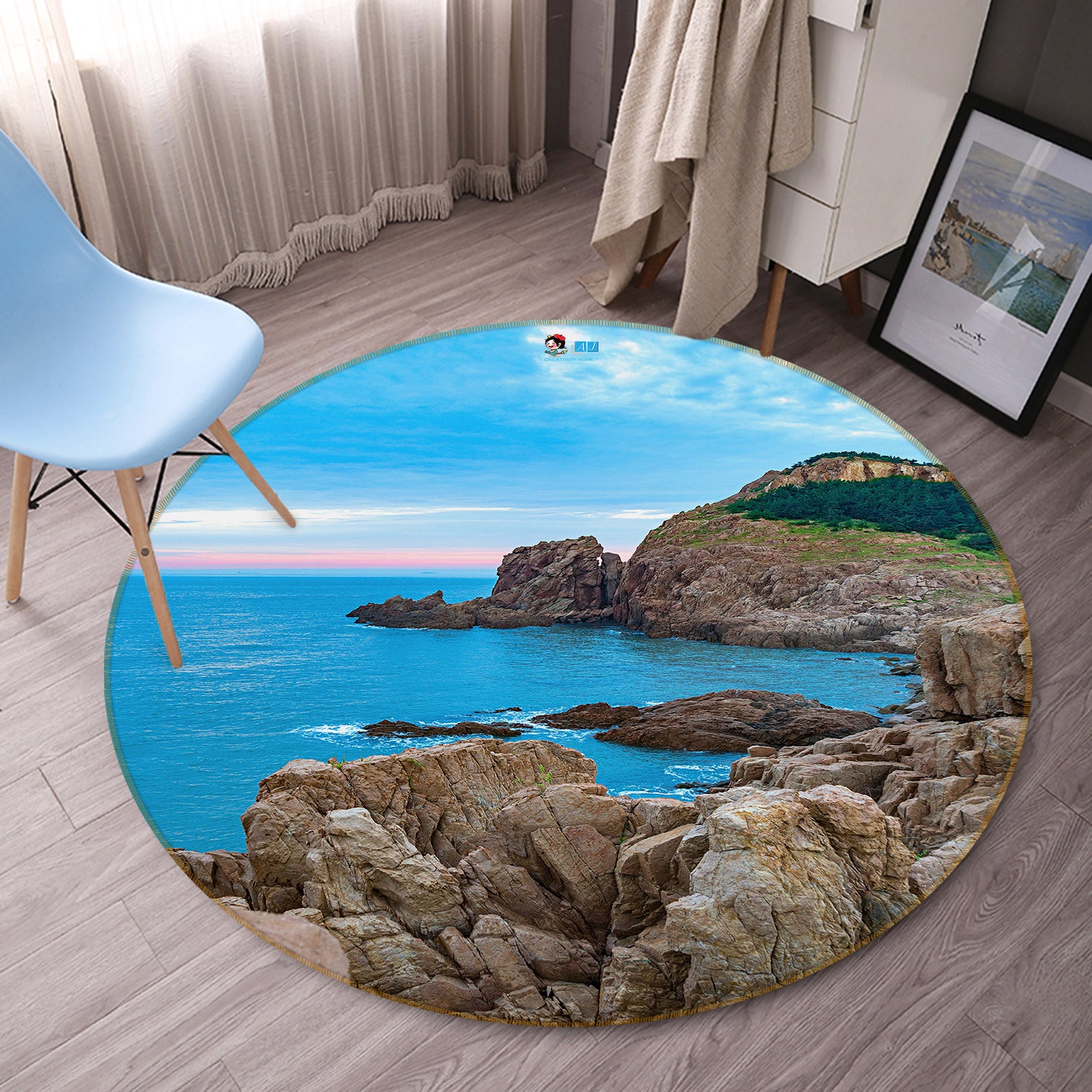 3D Sea Stone 69135 Round Non Slip Rug Mat