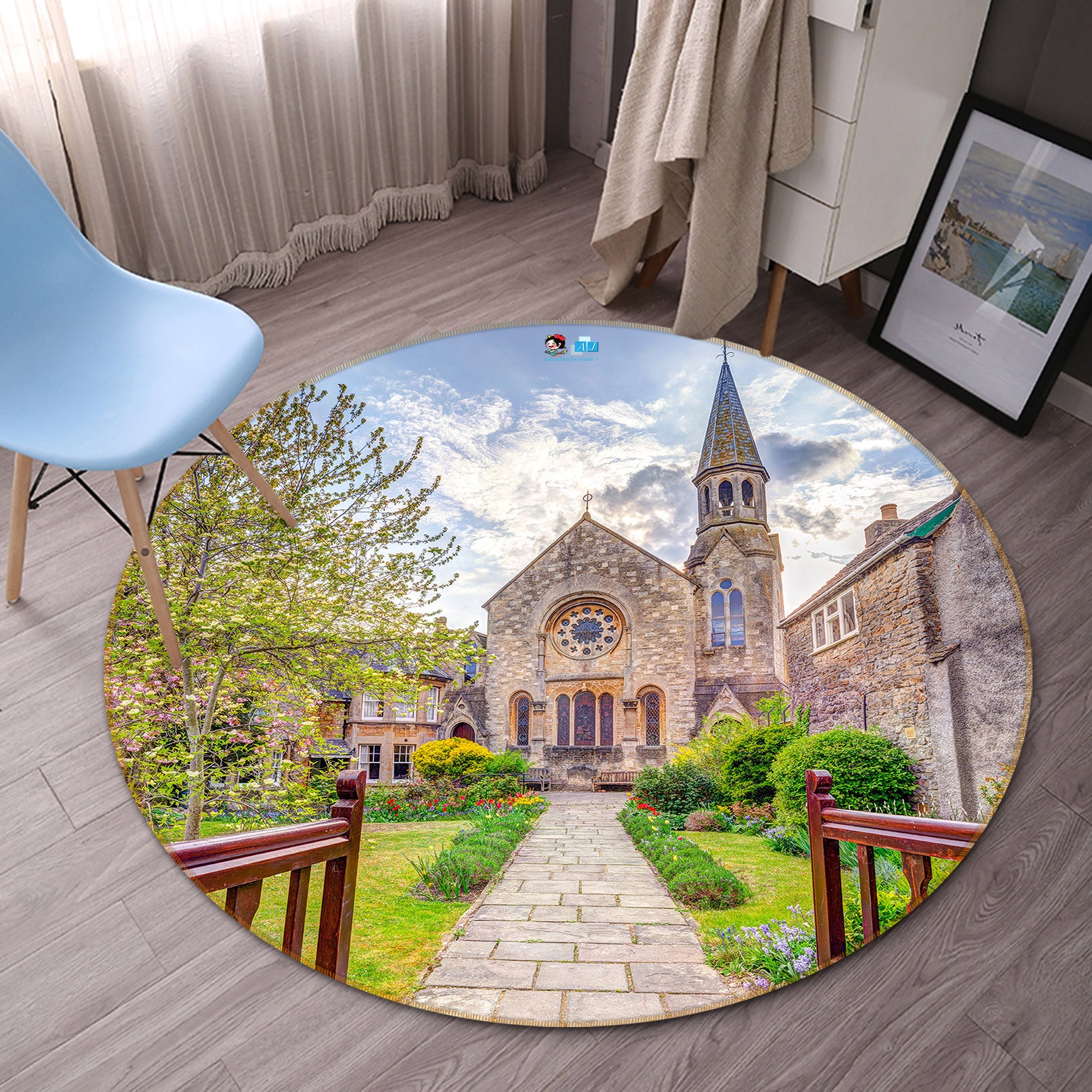 3D Villa Garden 7394 Assaf Frank Rug Round Non Slip Rug Mat
