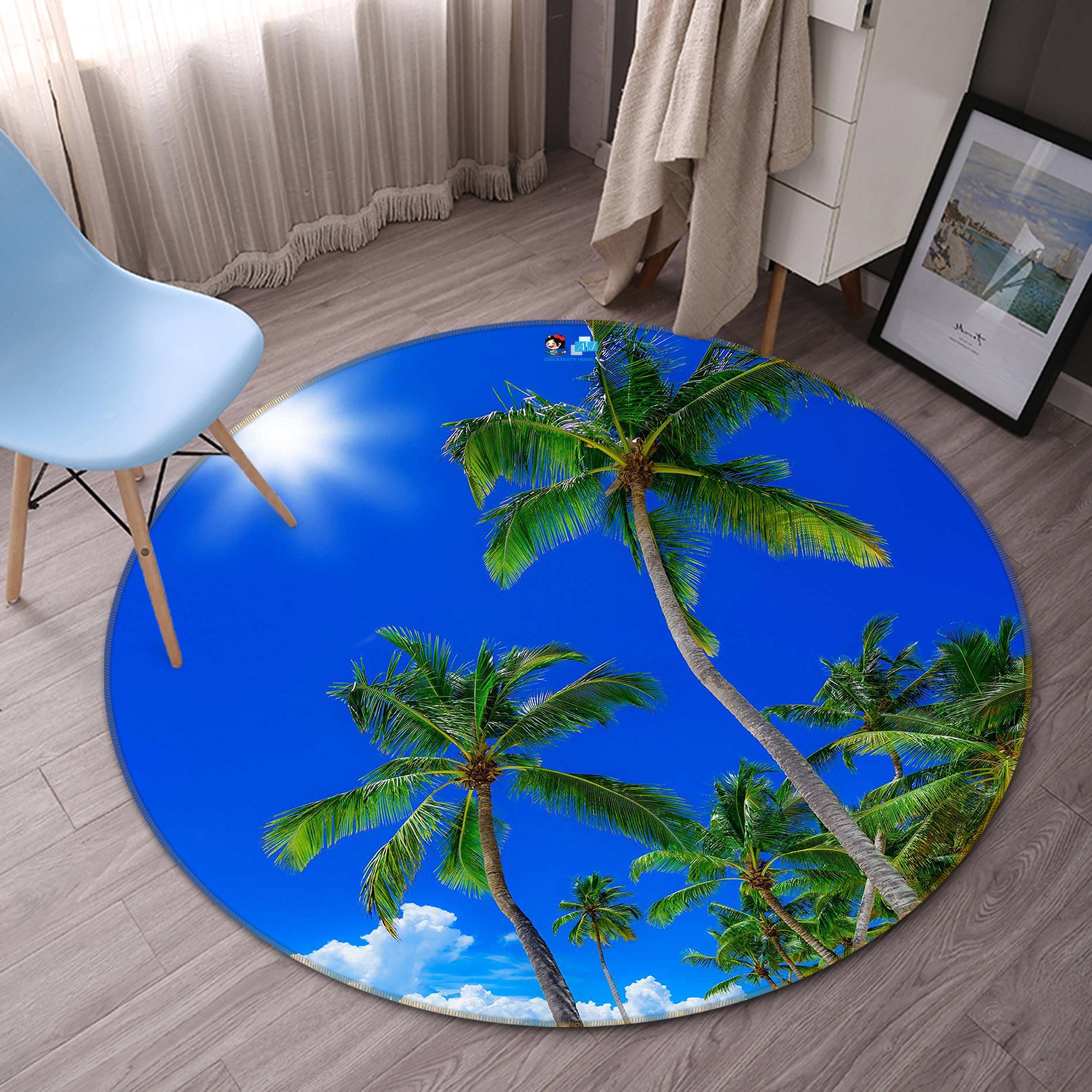 3D Coconut Tree 72127 Round Non Slip Rug Mat