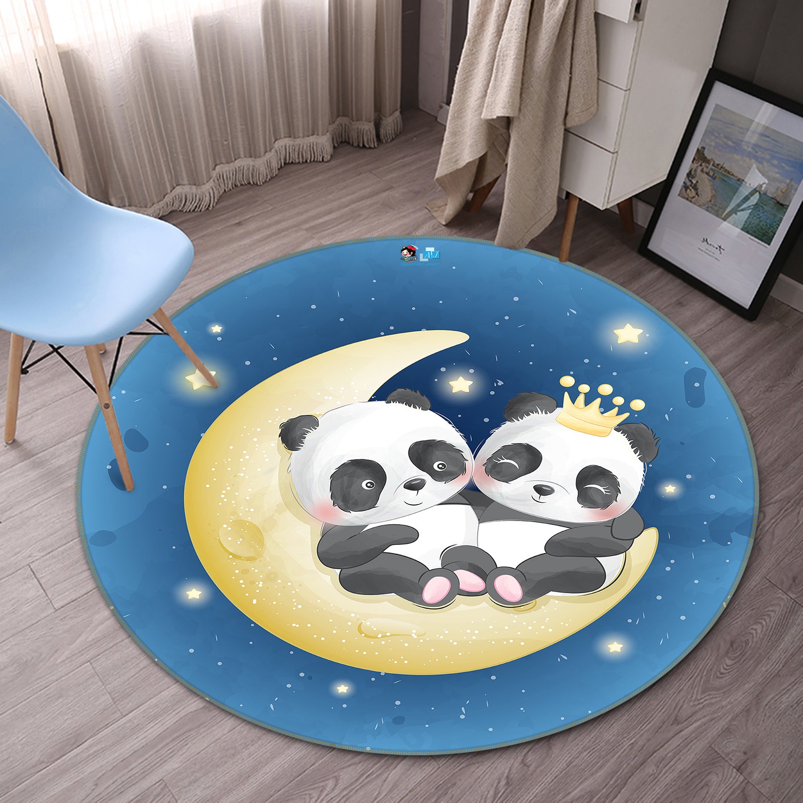 3D Moon Panda 74257 Round Non Slip Rug Mat