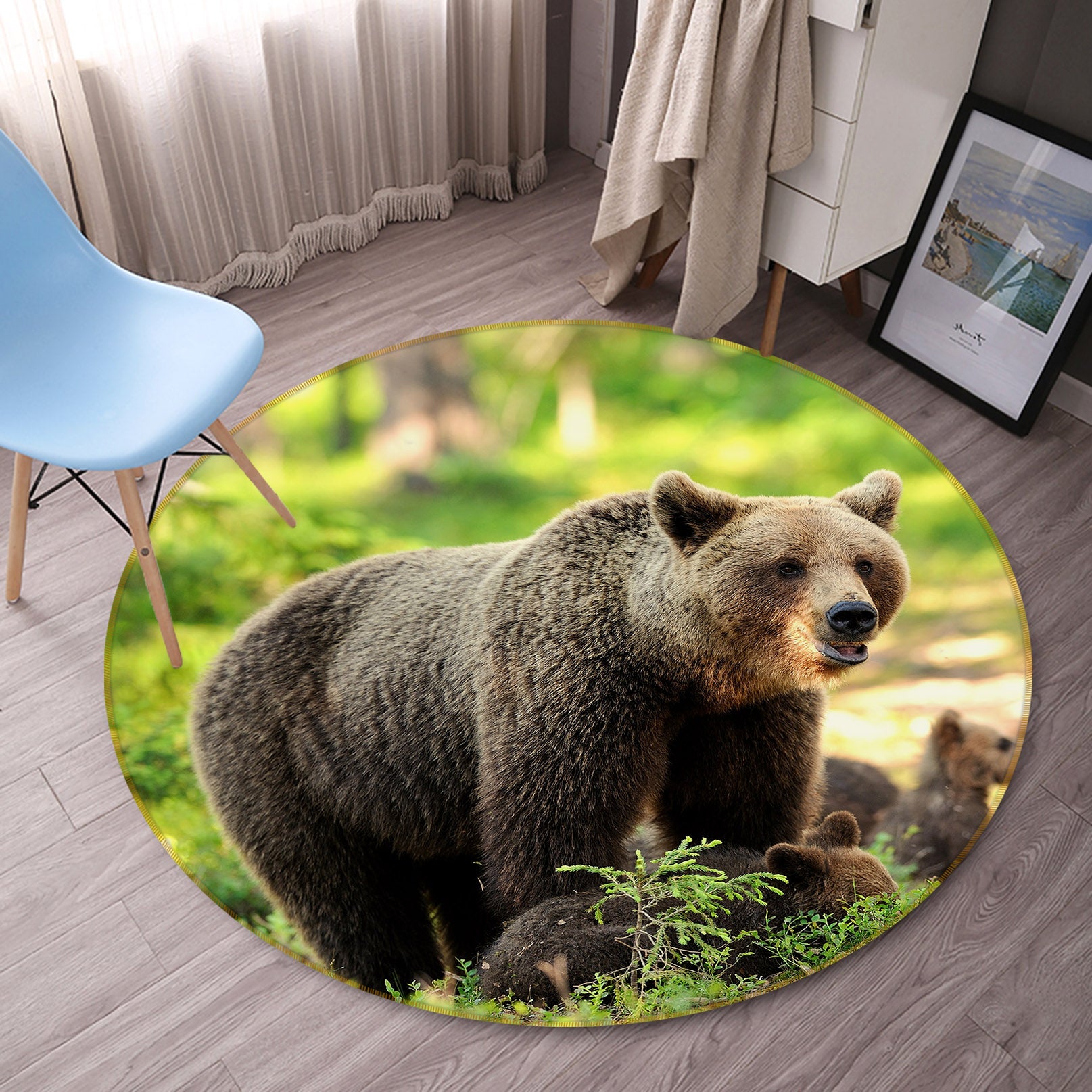 3D Brown Bear 37216 Animal Round Non Slip Rug Mat