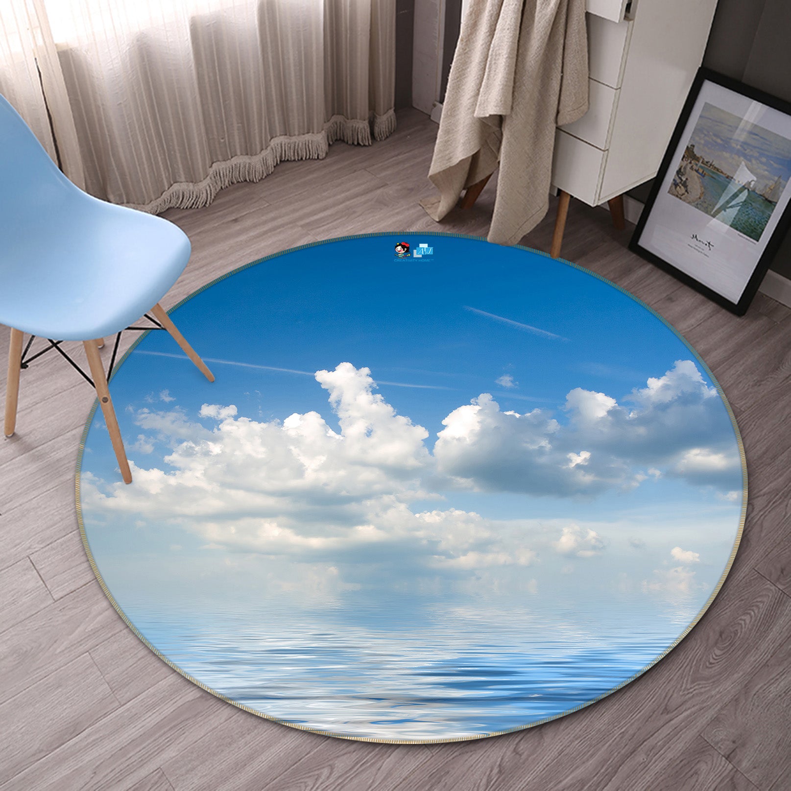 3D White Cloud Sky 72067 Round Non Slip Rug Mat