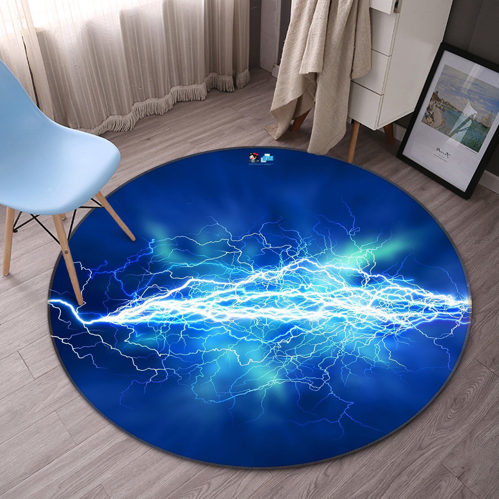 3D Bright Lightning 22 Round Non Slip Rug Mat Mat AJ Creativity Home 