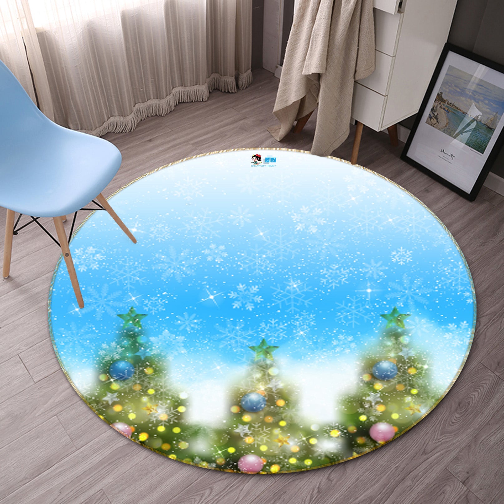 3D Tree 54178 Christmas Round Non Slip Rug Mat Xmas