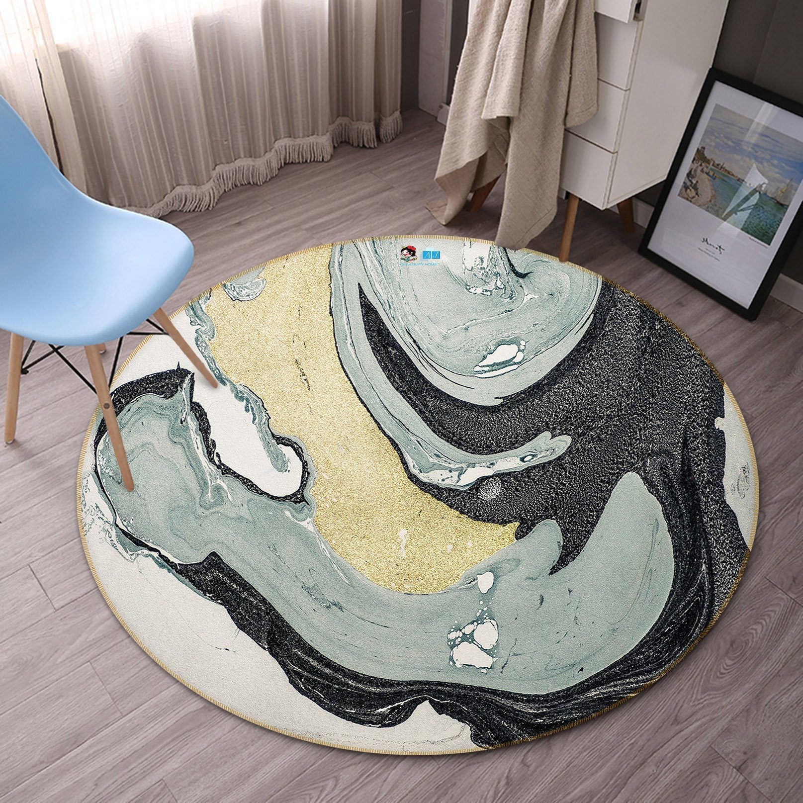 3D Greyish Grenn Pattern 7046 Round Non Slip Rug Mat Mat AJ Creativity Home 