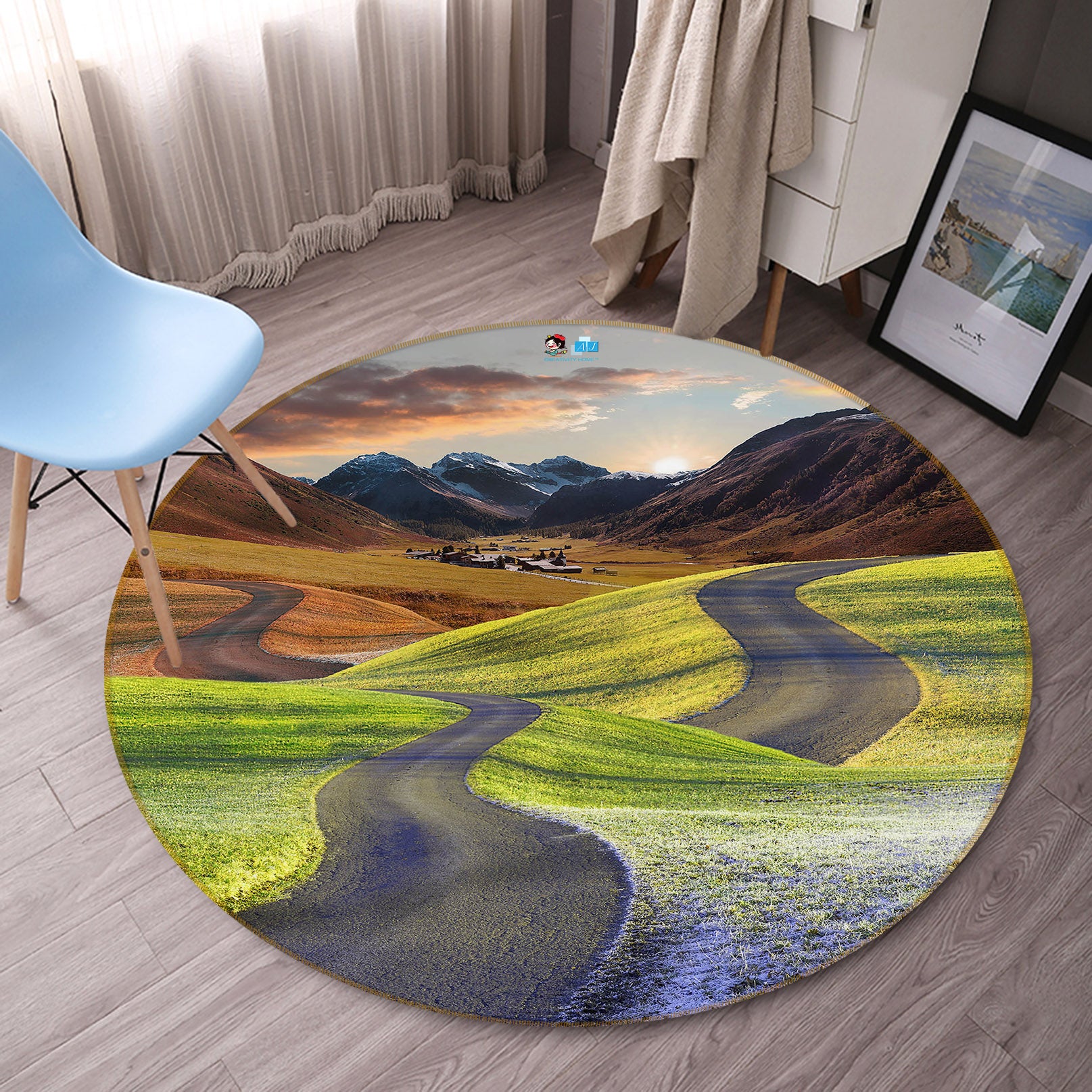 3D Mountains Highway 69166 Round Non Slip Rug Mat