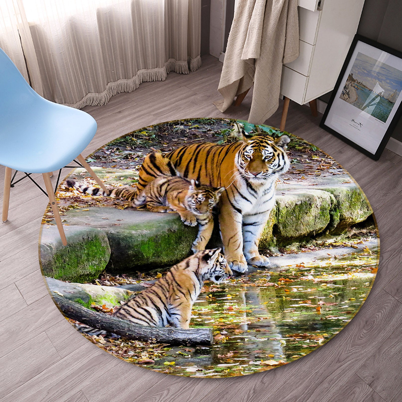 3D Tiger 37242 Animal Round Non Slip Rug Mat