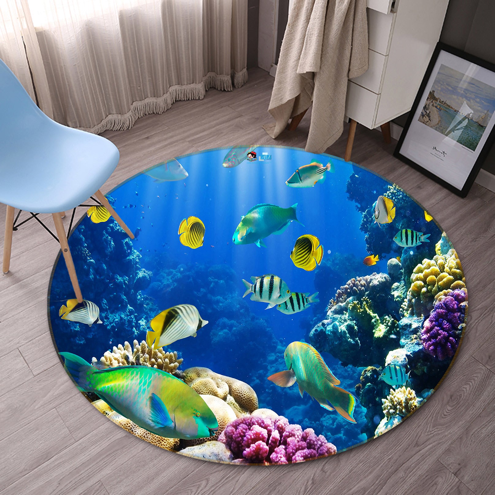3D Seabed Fish 80262 Round Non Slip Rug Mat