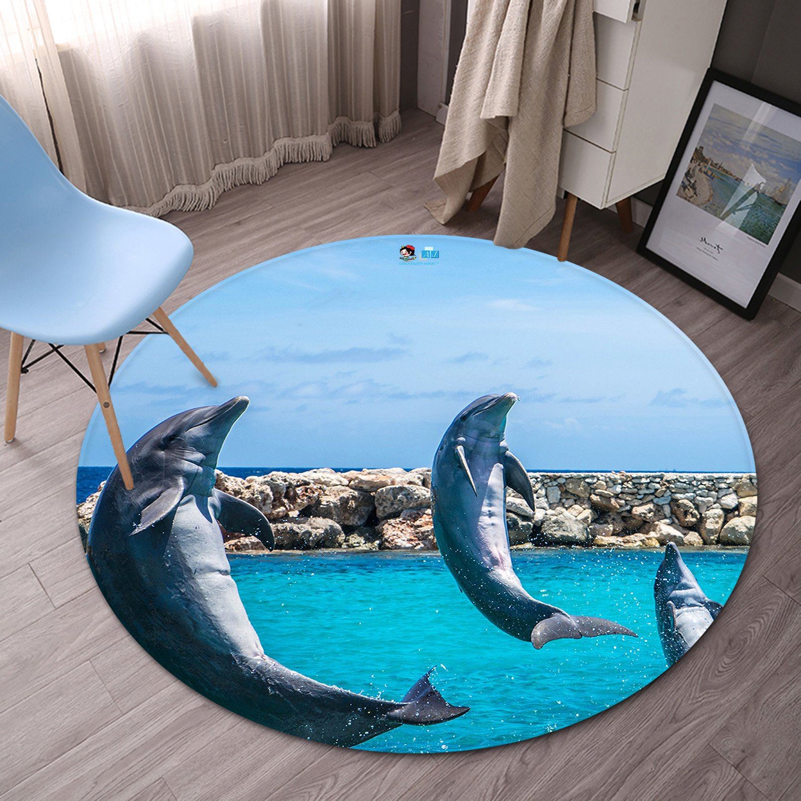 3D Dolphin 3624 Round Non Slip Rug Mat Mat AJ Creativity Home 