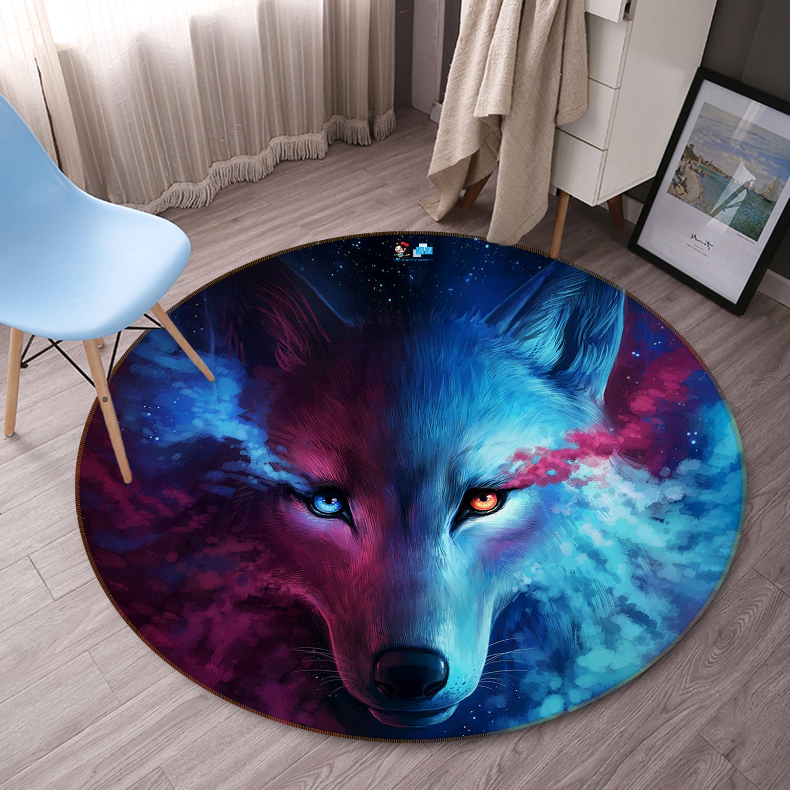 3D Wolf 74040 Round Non Slip Rug Mat