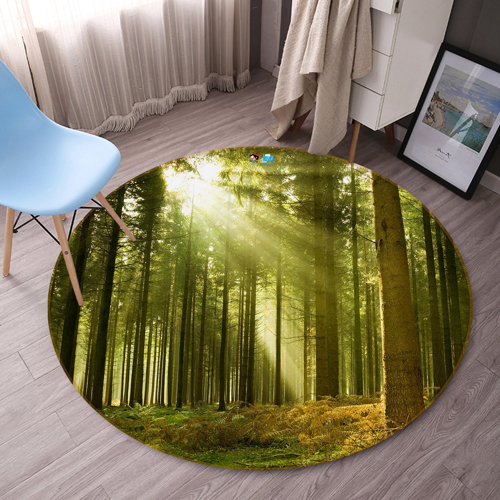 3D Sunny Woods 74076 Round Non Slip Rug Mat