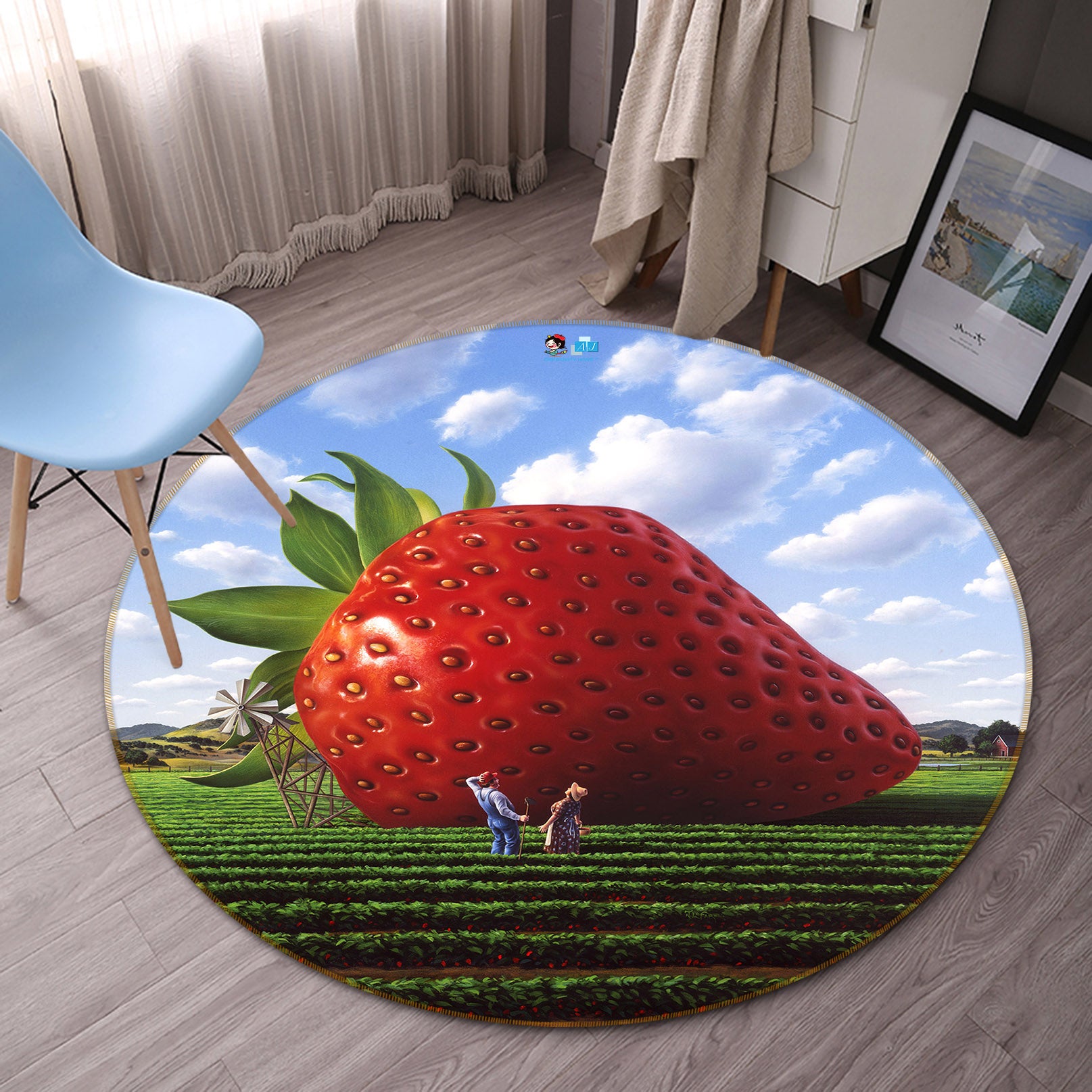 3D Strawberry Meadow 85130 Jerry LoFaro Rug Round Non Slip Rug Mat