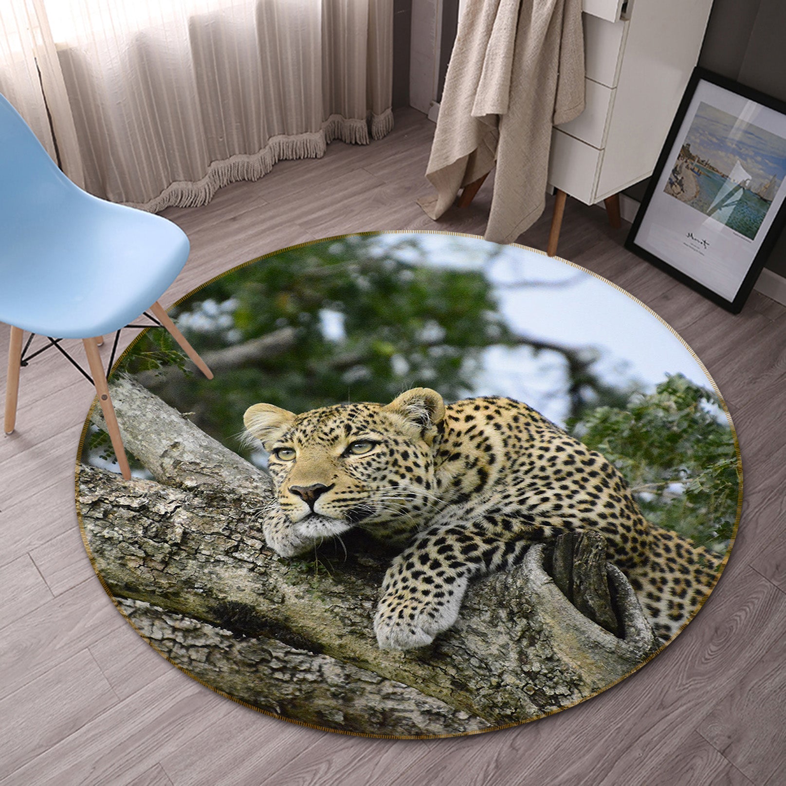 3D Trunk Leopard 82245 Animal Round Non Slip Rug Mat