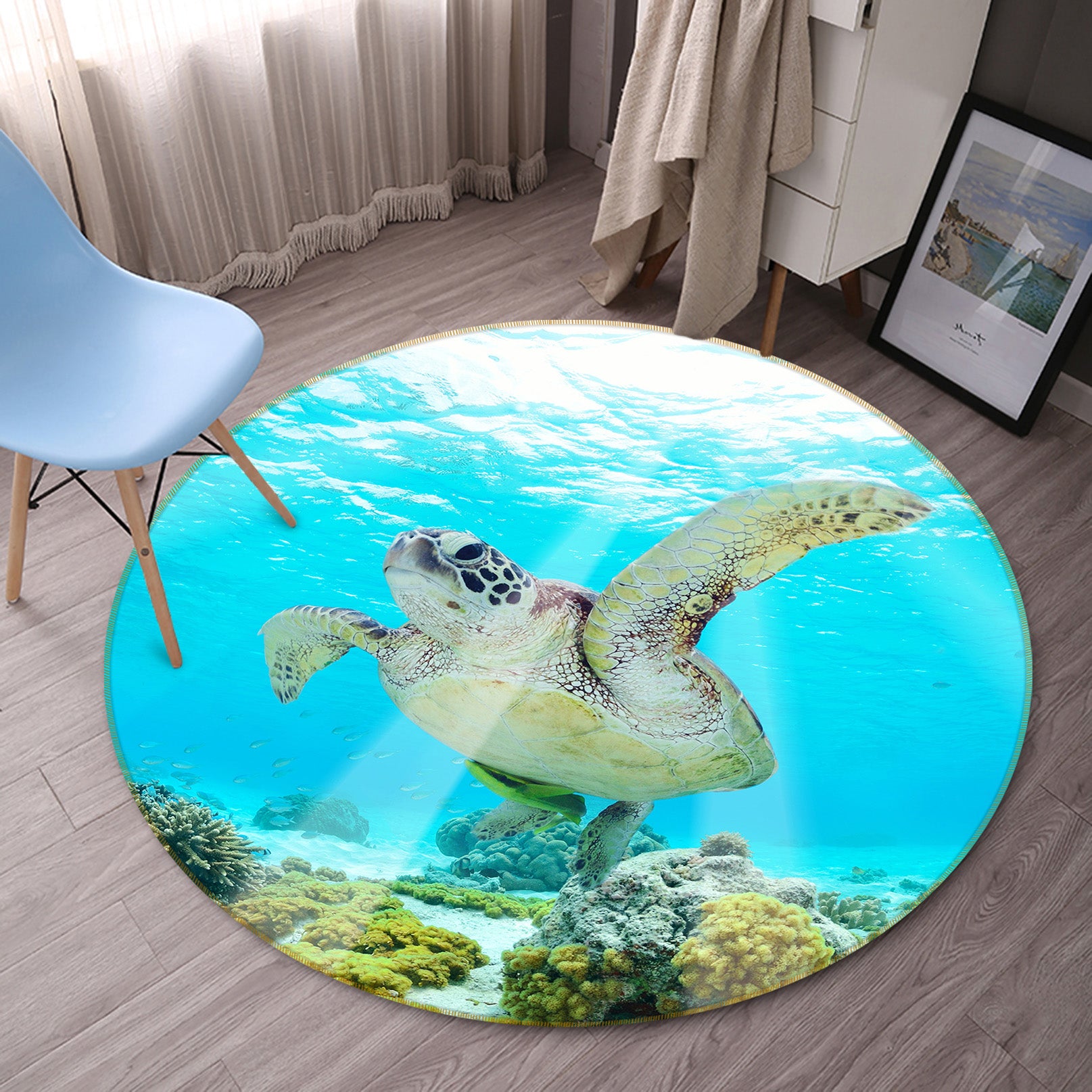 3D Sea Turtle 38045 Animal Round Non Slip Rug Mat