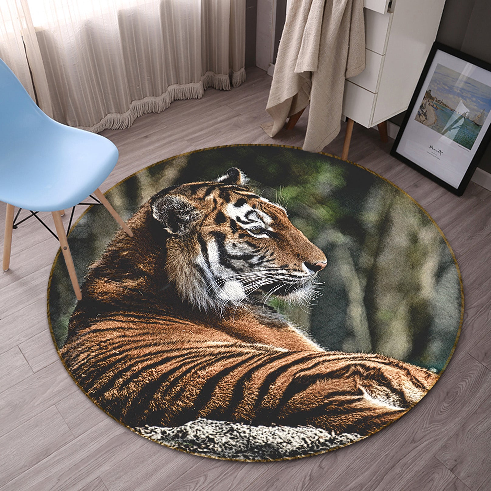 3D Tiger Rest 82286 Animal Round Non Slip Rug Mat