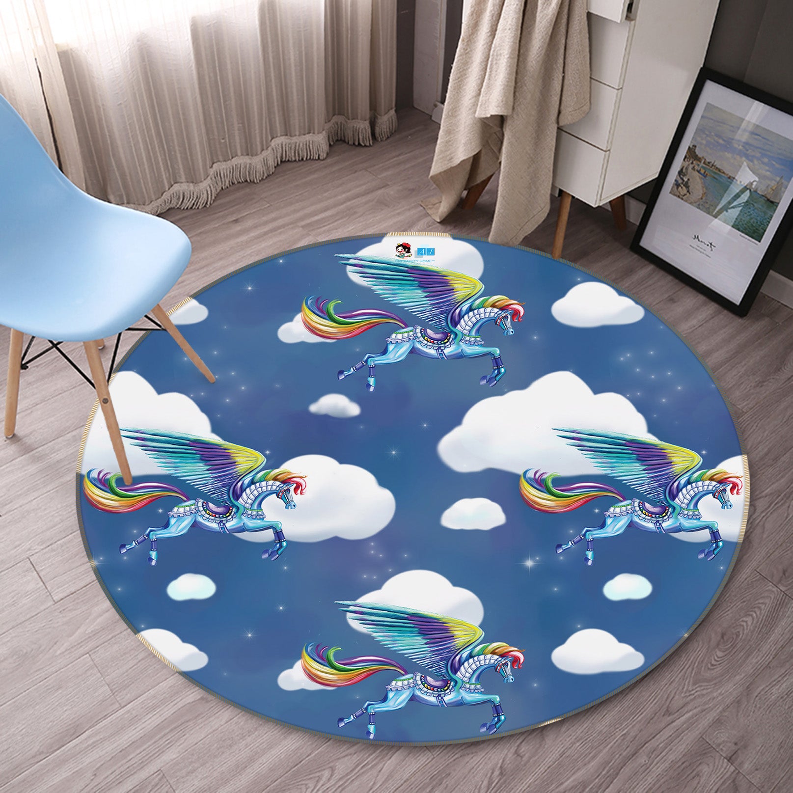 3D Unicorn Rainbow Clouds 83166 Rose Catherine Khan Rug Round Non Slip Rug Mat