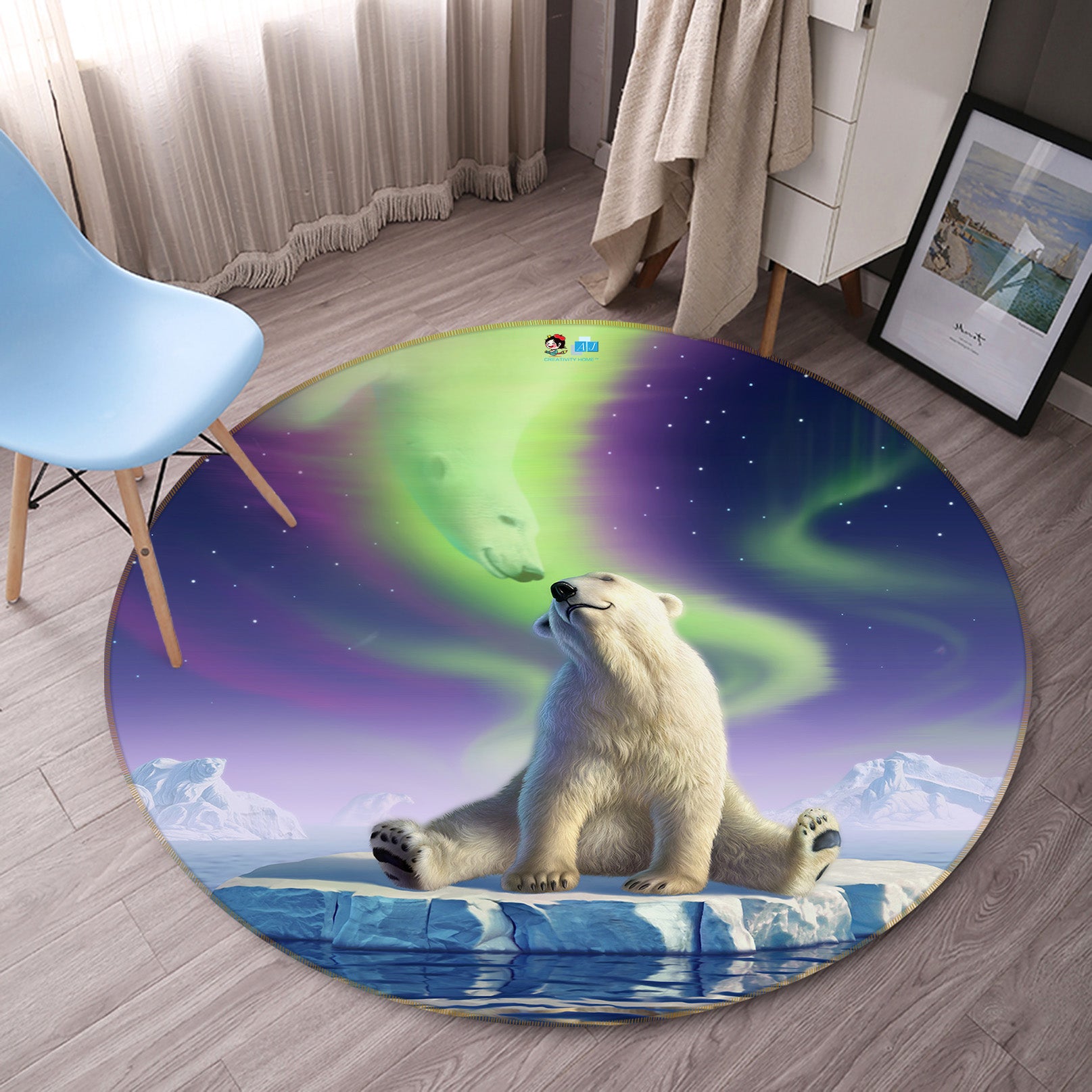 3D Polar Bear Aurora 83116 Jerry LoFaro Rug Round Non Slip Rug Mat